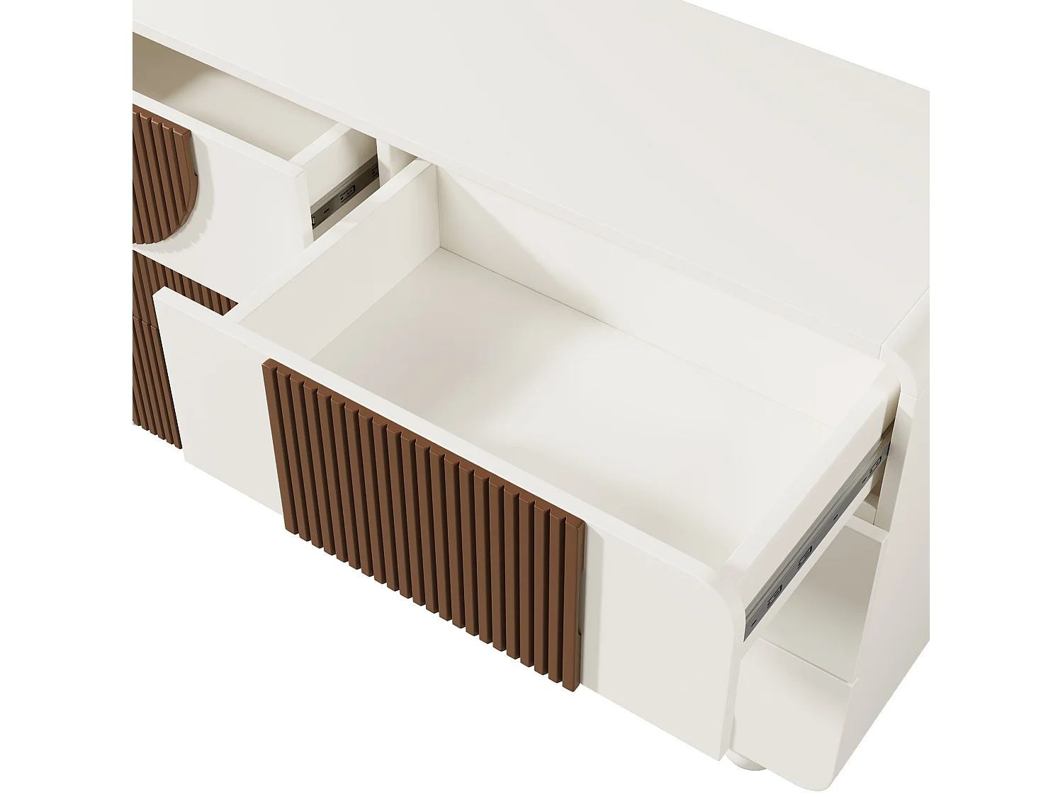 Cómoda blanca de 6 cajones, rayas color chocolate, MDF