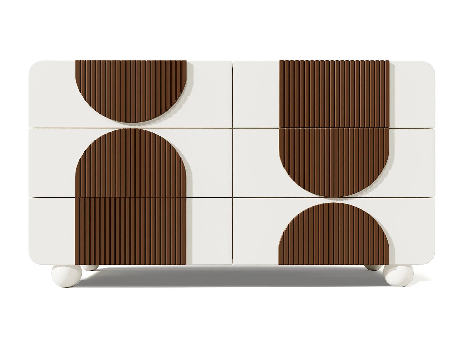 Commode blanche avec 6 tiroirs, rayures chocolat, MDF