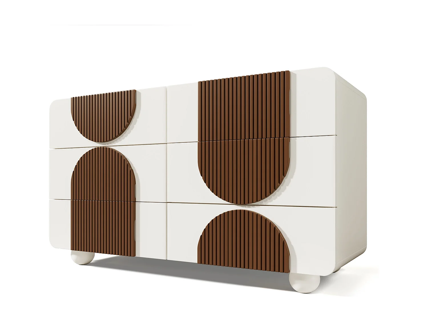 Commode blanche avec 6 tiroirs, rayures chocolat, MDF