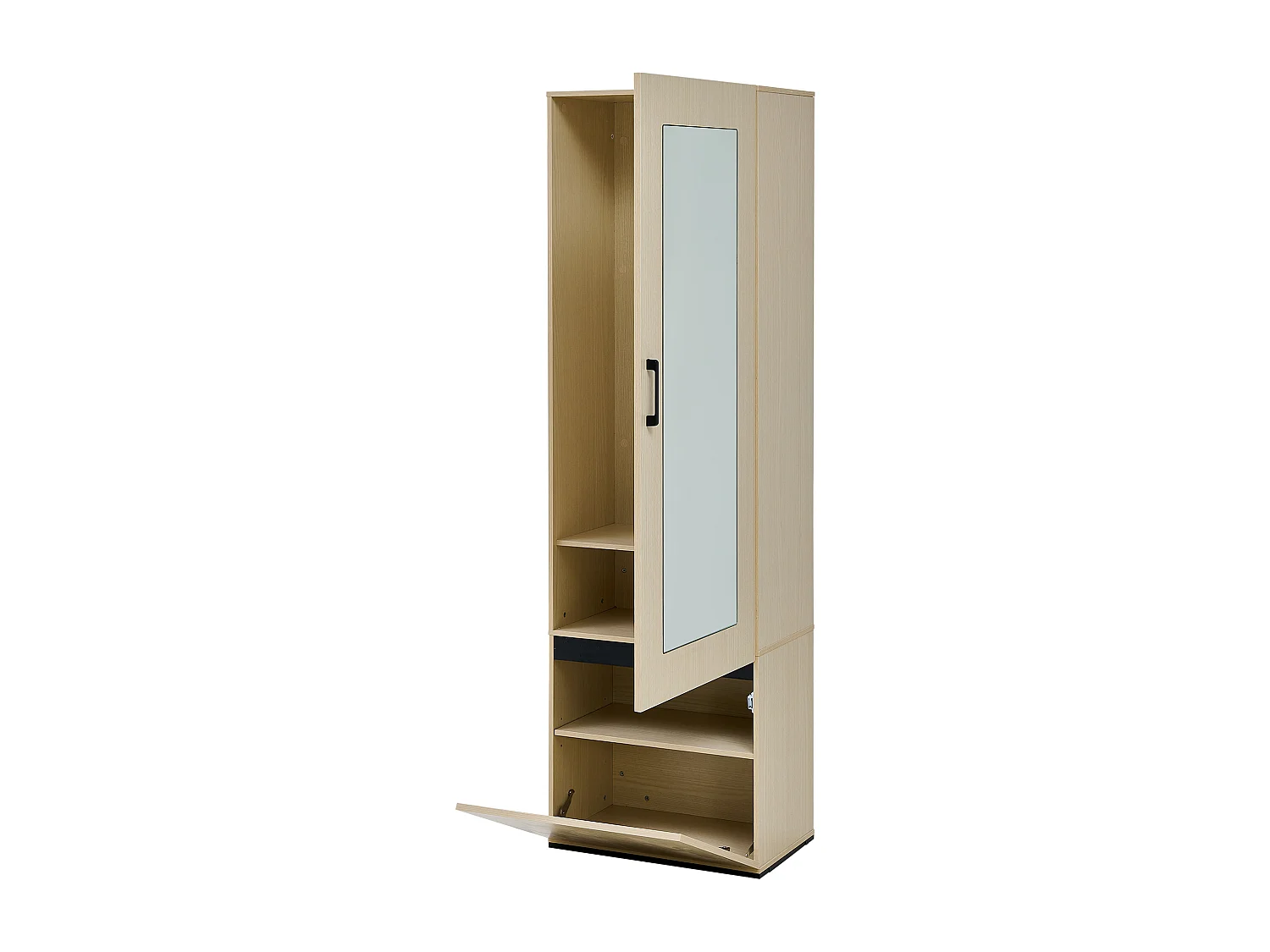 Armoire avec 2 portes, miroir et cintres coulissants - bois -naturel