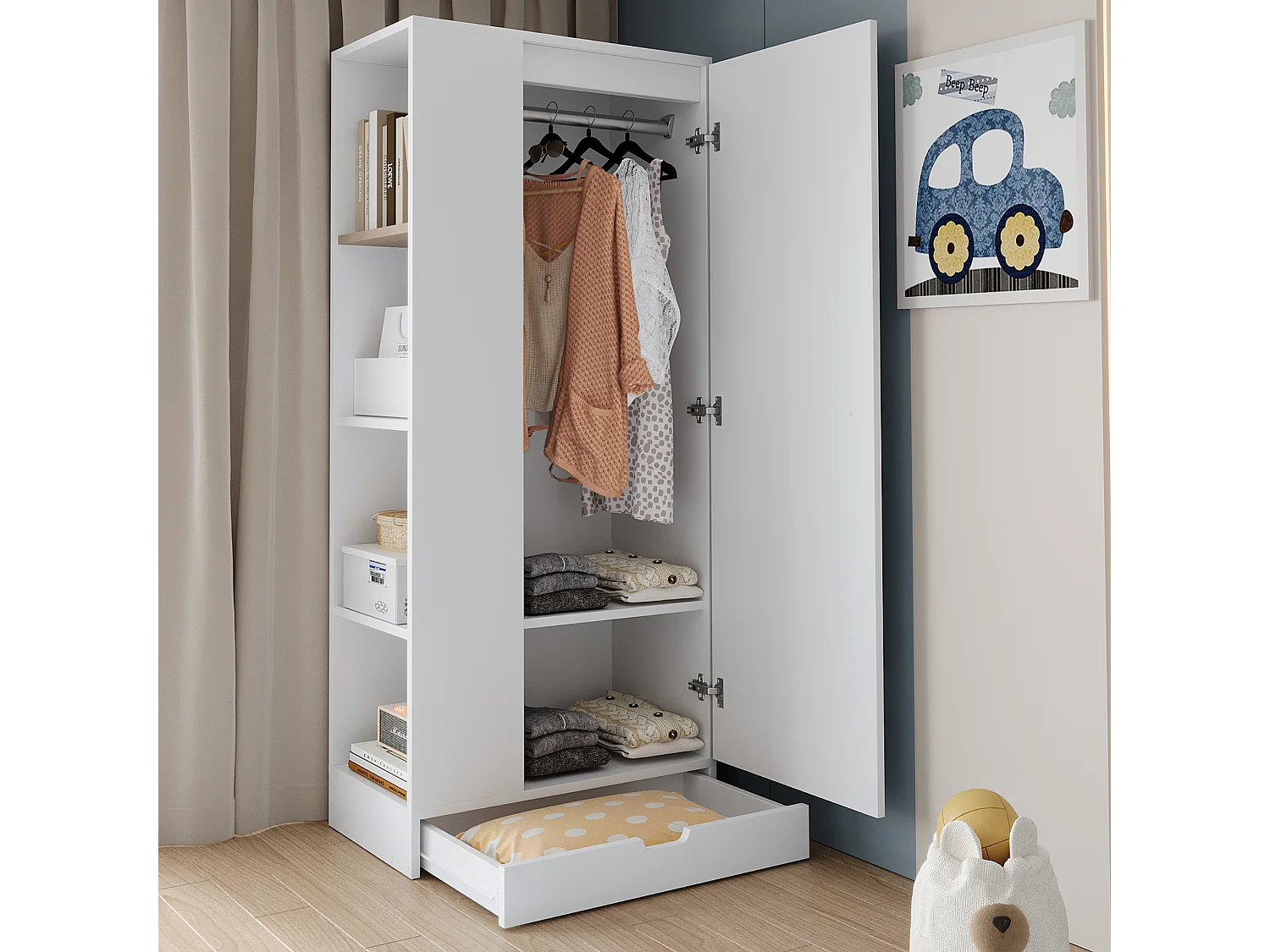 Armoire avec tiroir , porte et 3 étagère -Blanc 70 x 40 x 170 cm