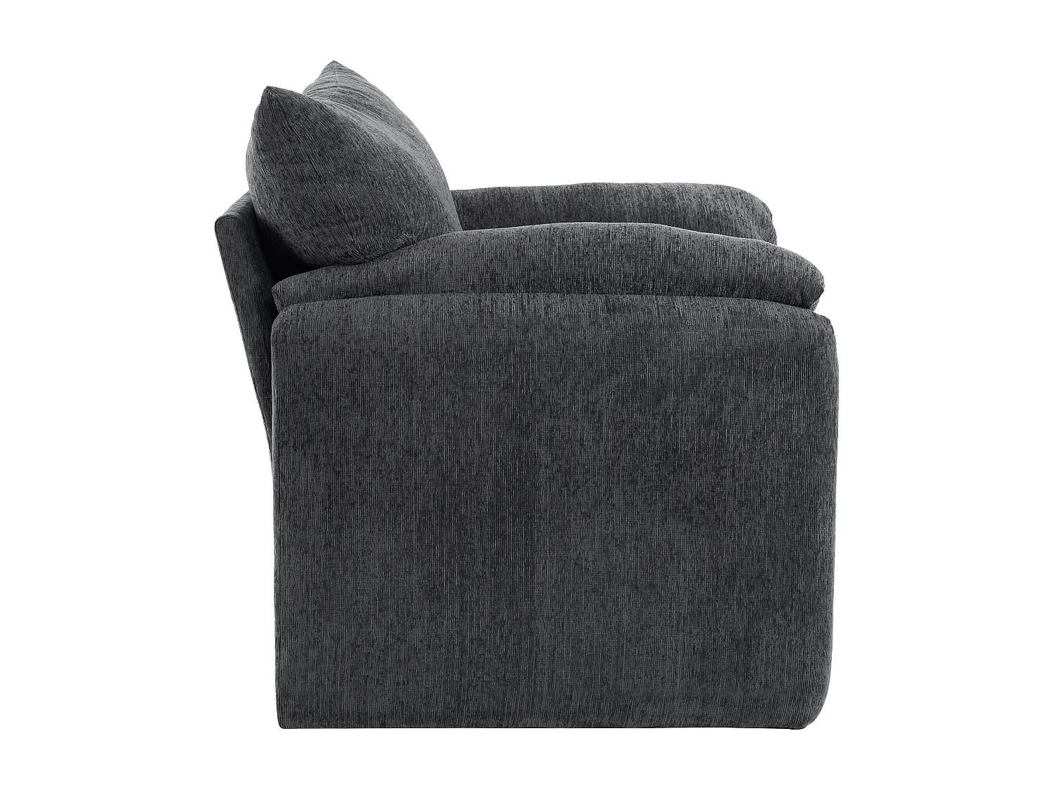 Fauteuil gris, tissu chenille, structure en bois et métal
