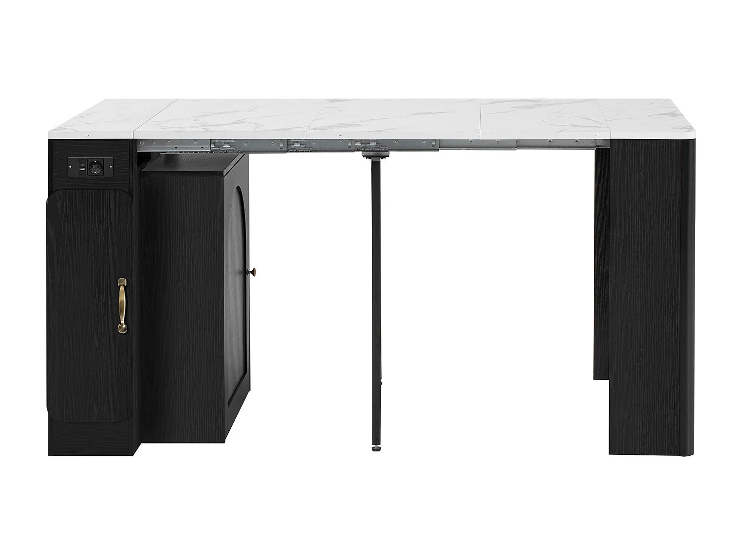 Îlot central de cuisine sur roulettes, prises ,LED et 3 portes -plateau amovible- Blanc et noir