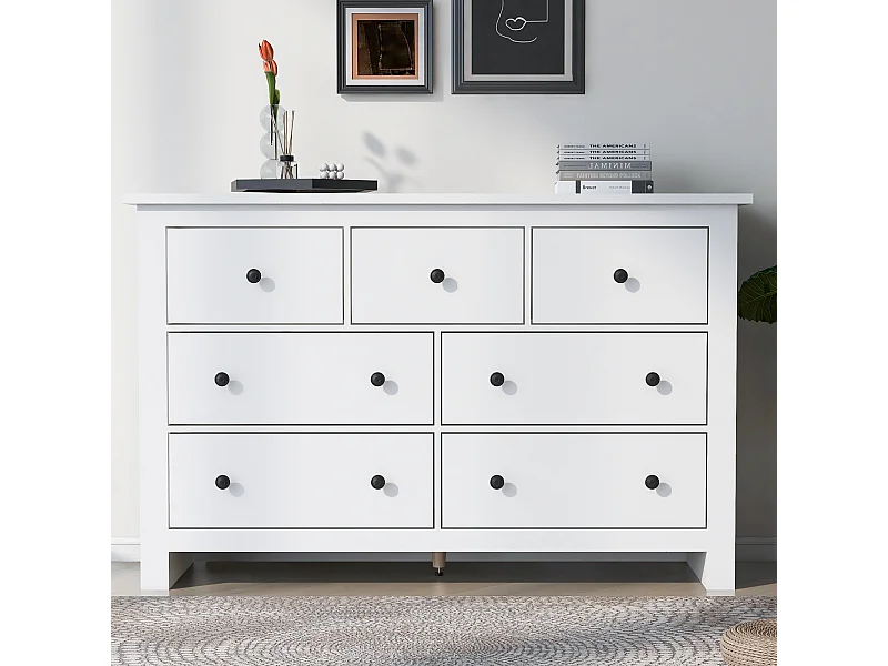 Commode avec 7 tiroirs - poignées noires - Blanc