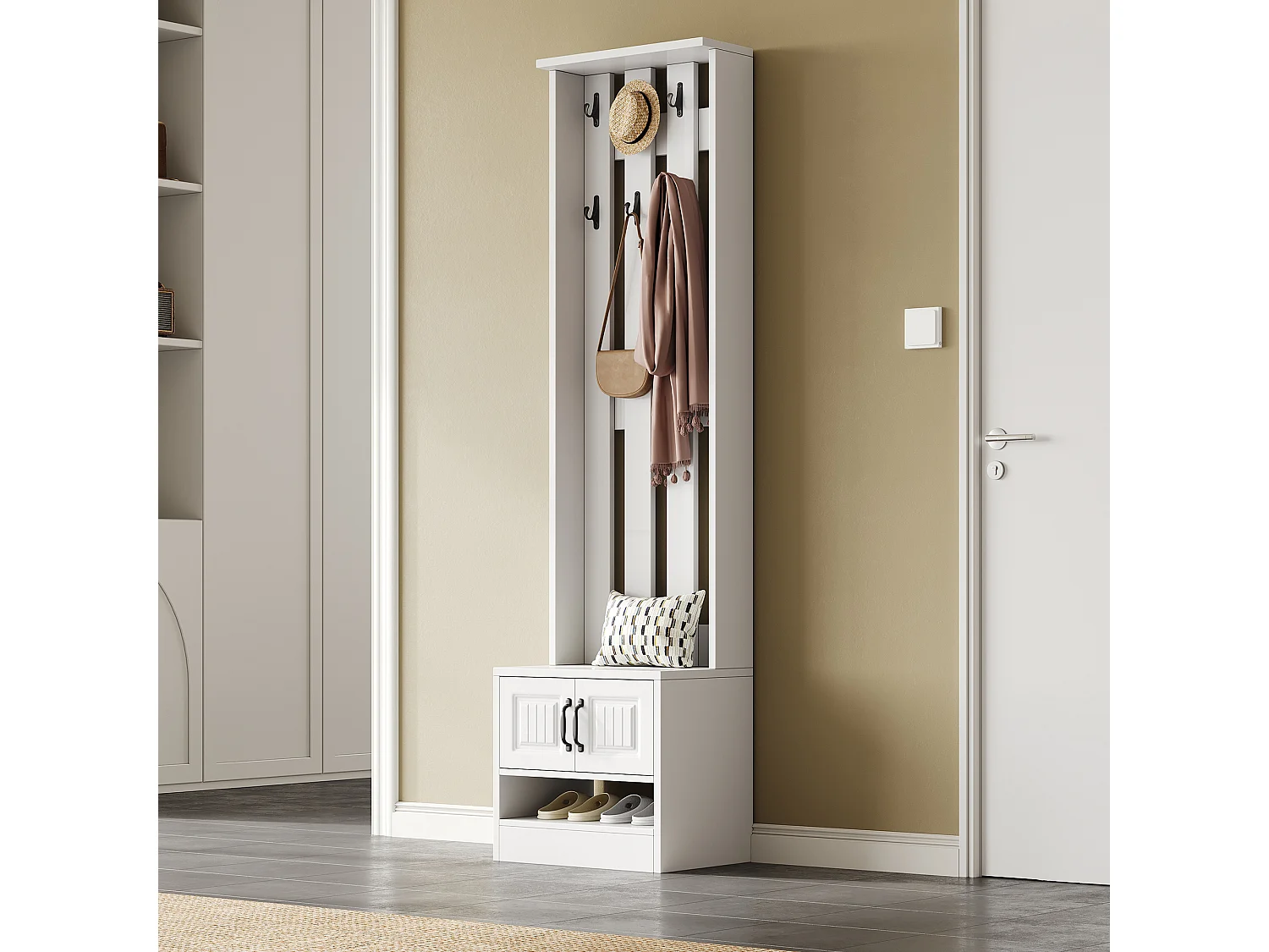 Vestiaire avec 2 portes et 8 crochets - Blanc - 50x36x190cm