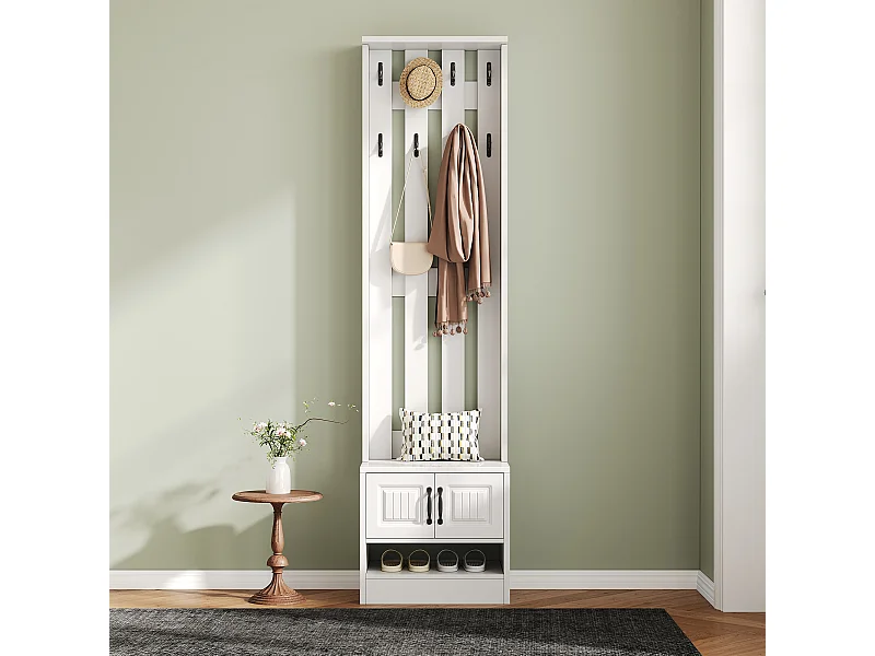 Vestiaire avec 2 portes et 8 crochets - Blanc - 50x36x190cm