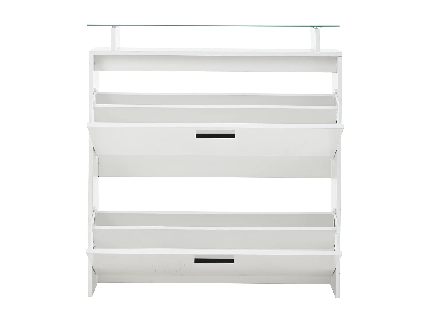 Penderie, Meuble d’entrée avec 1 meuble à chaussures, 1 miroir et 2 panneaux porte-manteaux, blanche