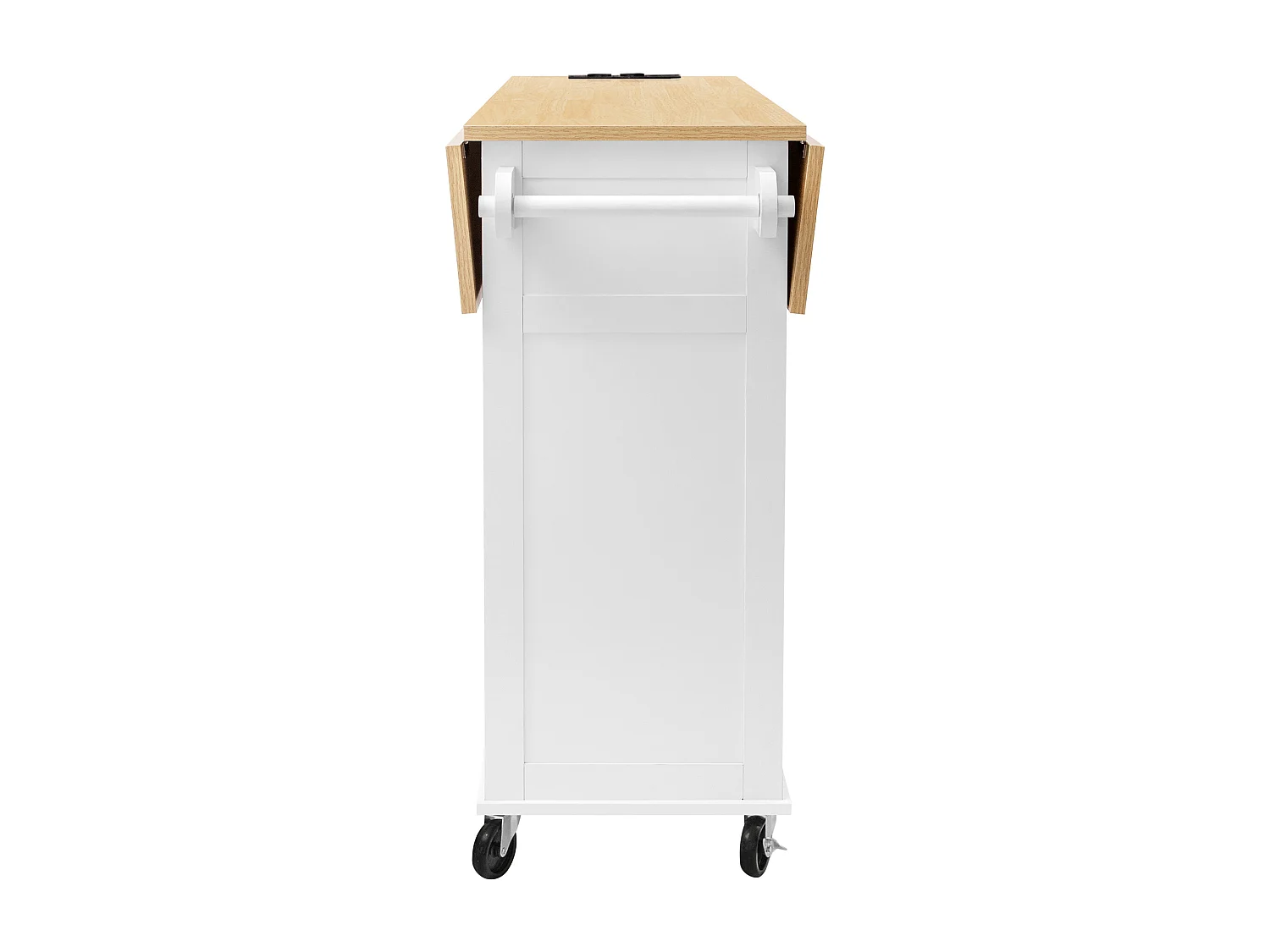 Îlot central de cuisine sur roulettes, 2 portes ,2 tiroirs et prise - Table pliable -Blanc