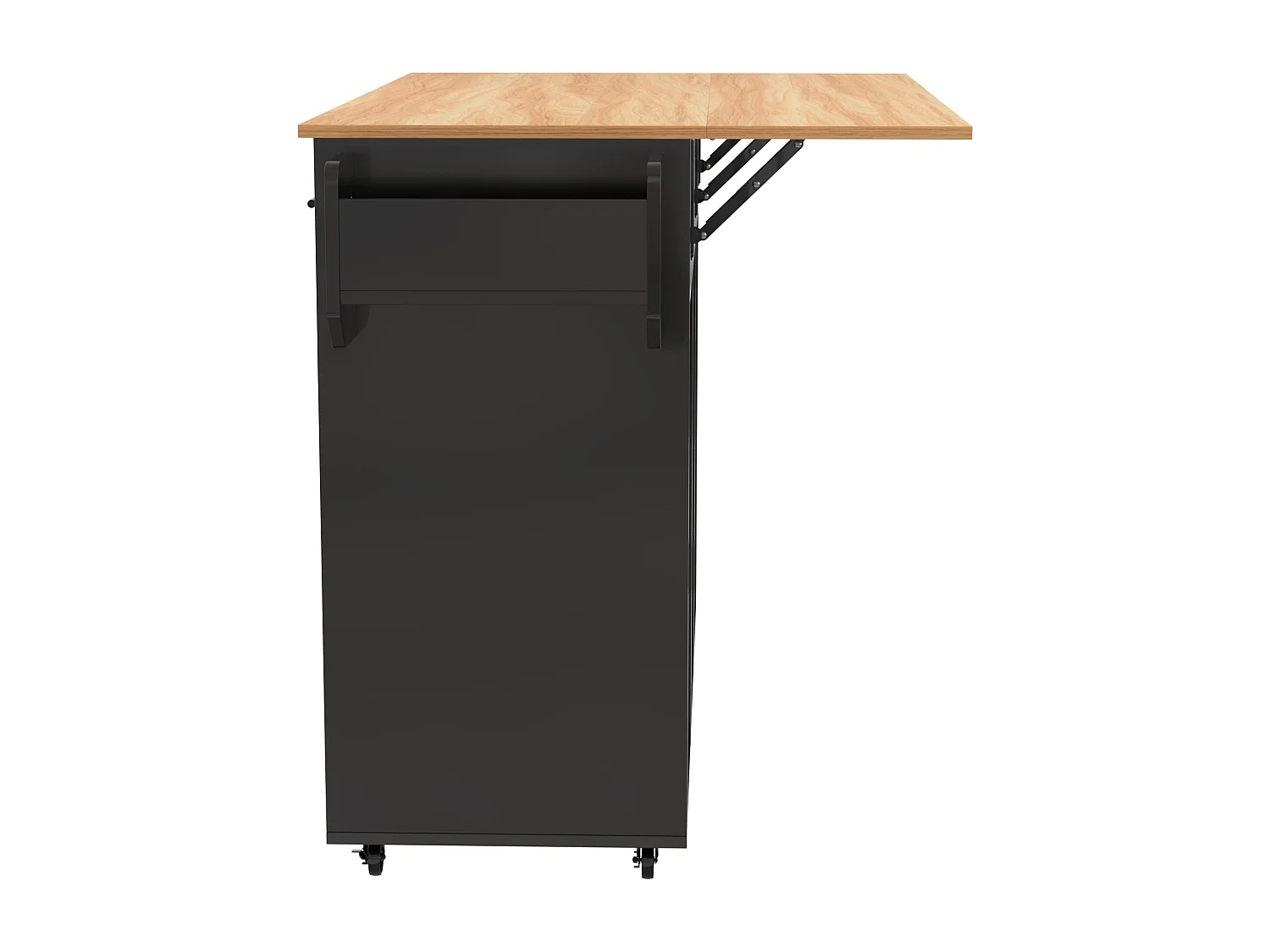 Îlot central de cuisine avec roulettes ,2 portes et 3 tiroirs - Plateau imitation bois - Noir