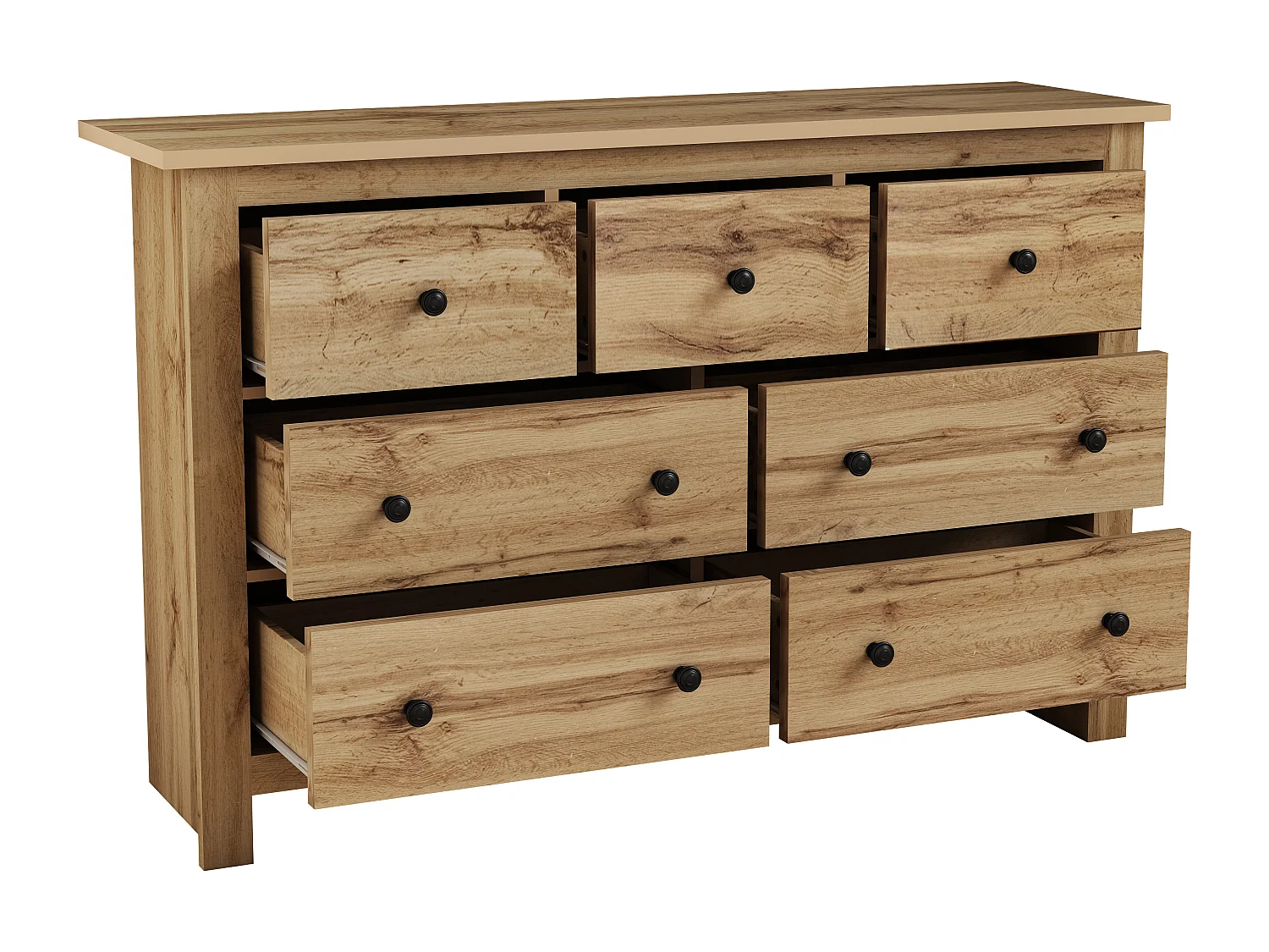 Cassettiera con 7 cassetti - maniglie nere - colore legno