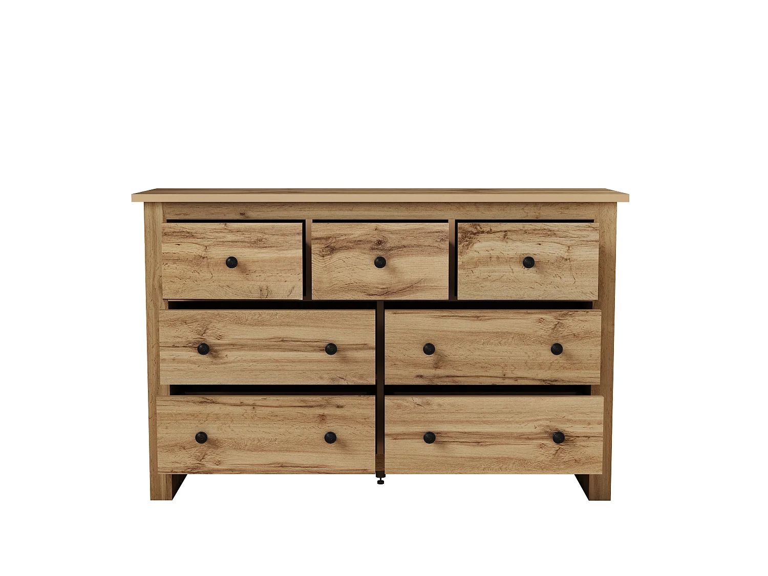 Commode avec 7 tiroirs - poignées noires - Couleur bois