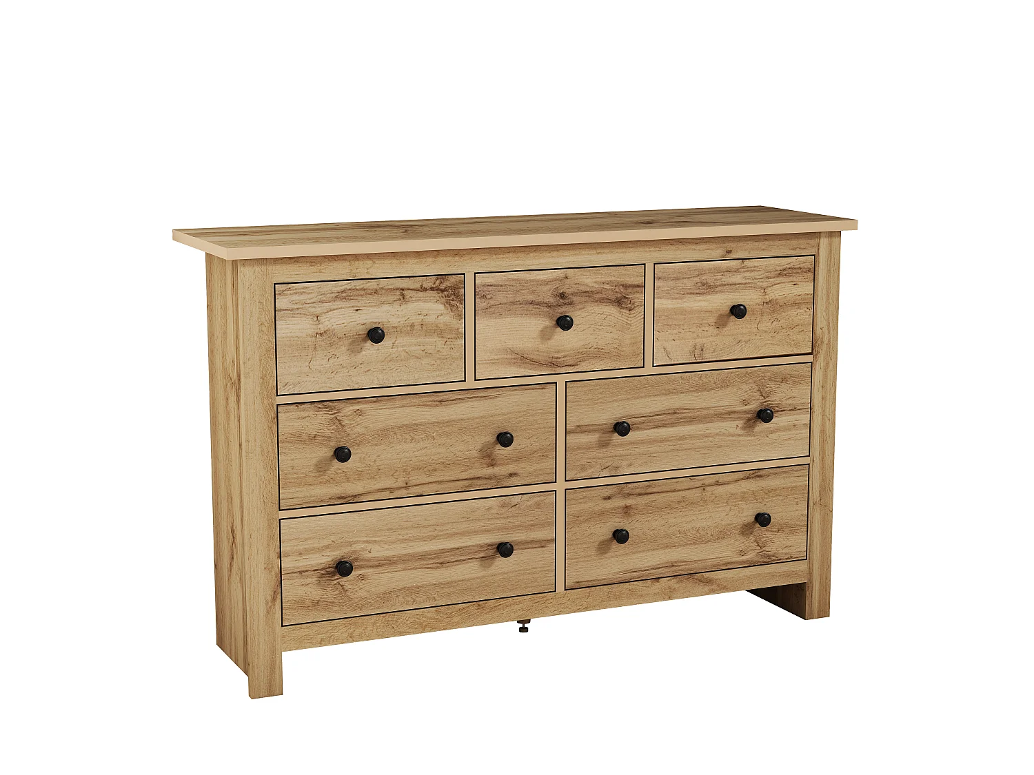 Commode avec 7 tiroirs - poignées noires - Couleur bois