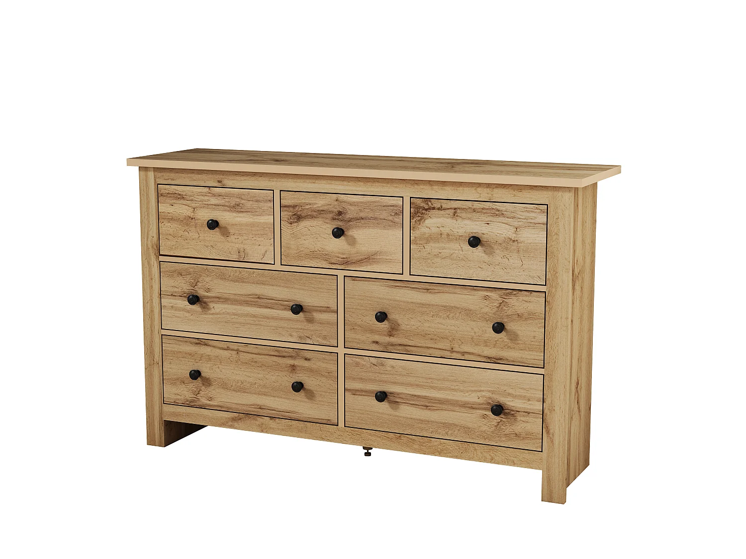 Commode avec 7 tiroirs - poignées noires - Couleur bois