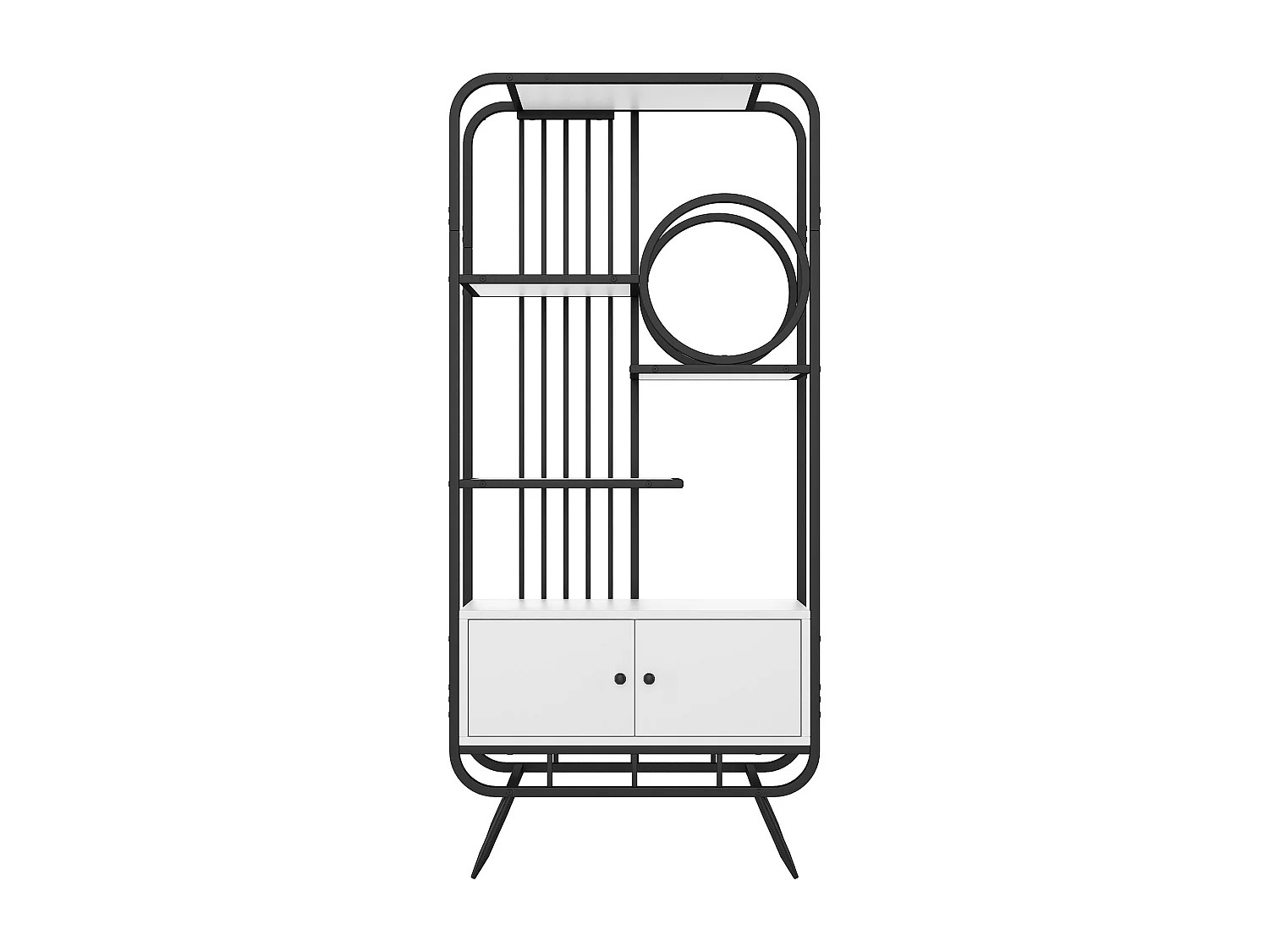 Etagère en métal et bois MDF - 3 tablettes et 2 portes- Noir et blanc