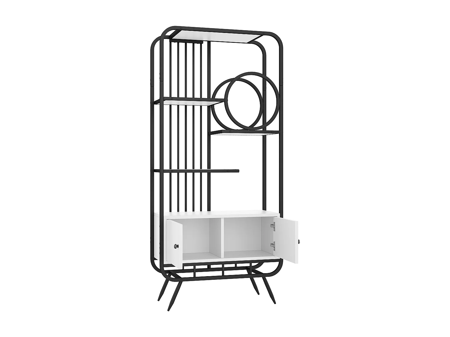 Etagère en métal et bois MDF - 3 tablettes et 2 portes- Noir et blanc