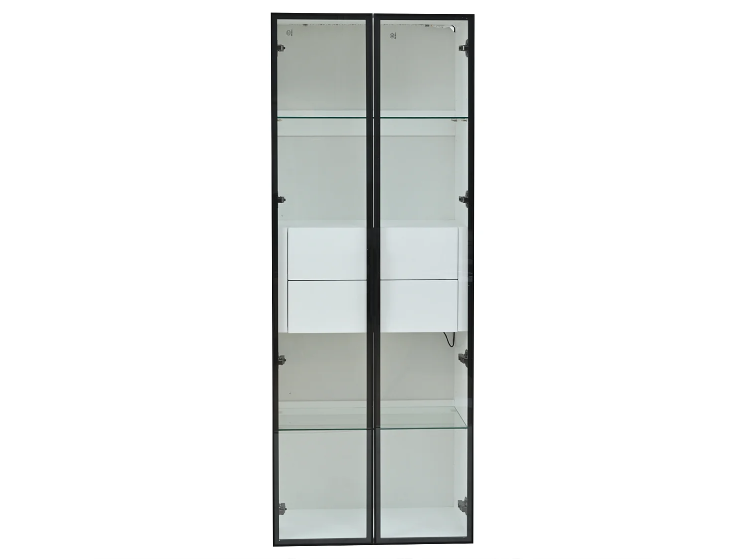 Vitrine avec LED, 2 portes vitrées et 2 tiroirs - Blanc 60 x 40 x 160 cm