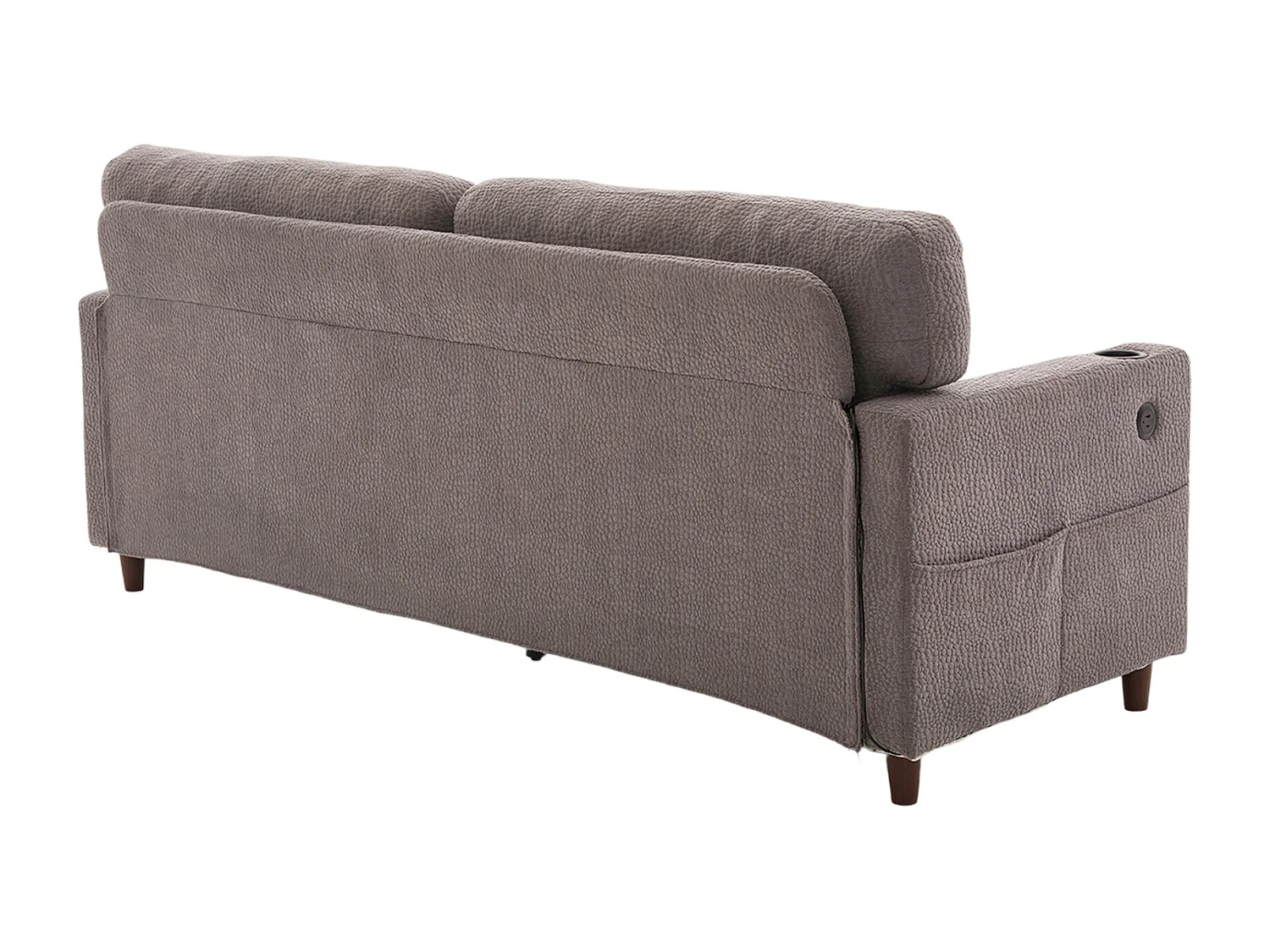 Canapé 2 places avec port USB-C, LED et poches latérales - Tissu chenille - Gris clair