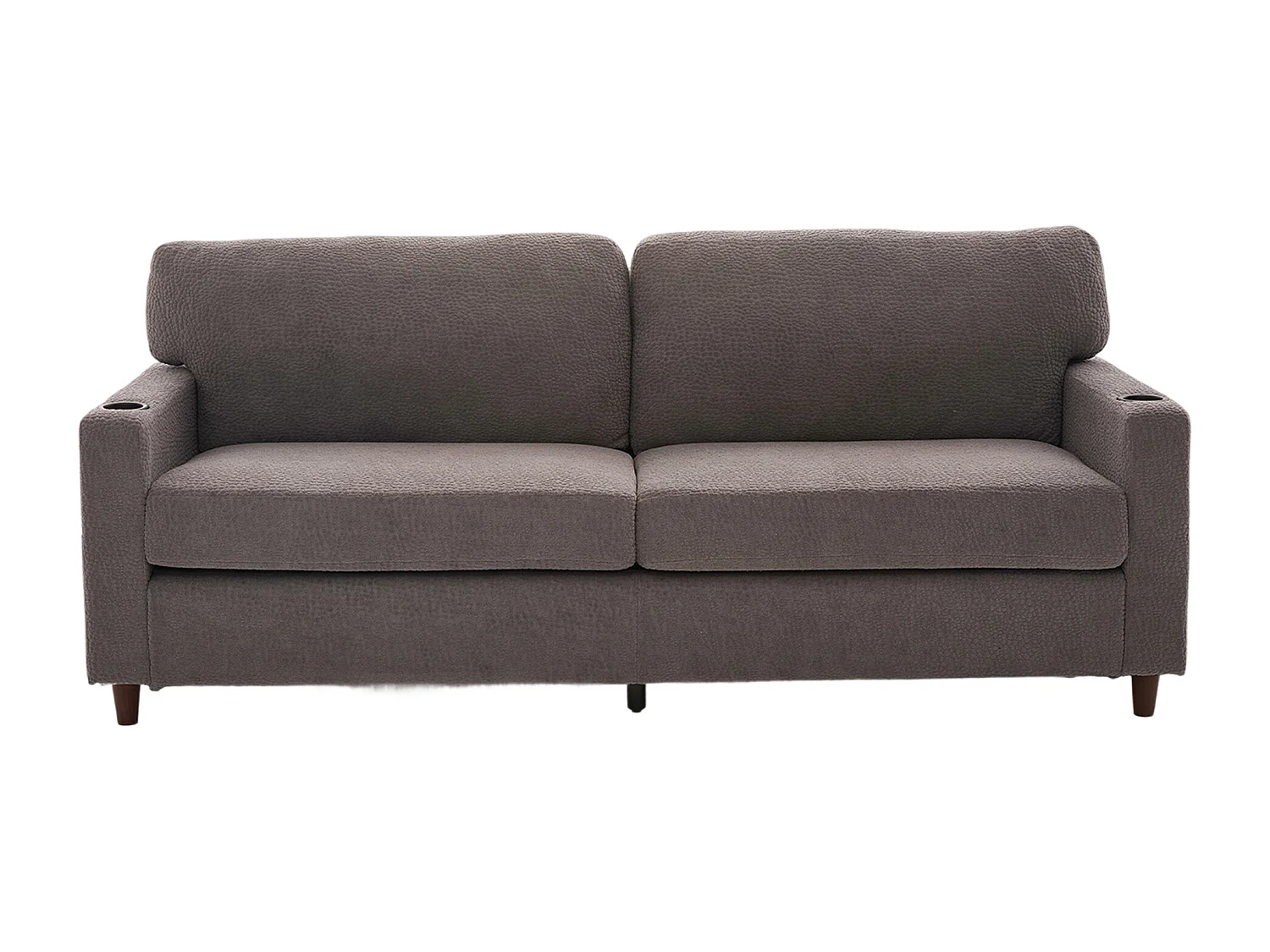 Canapé 2 places avec port USB-C, LED et poches latérales - Tissu chenille - Gris clair