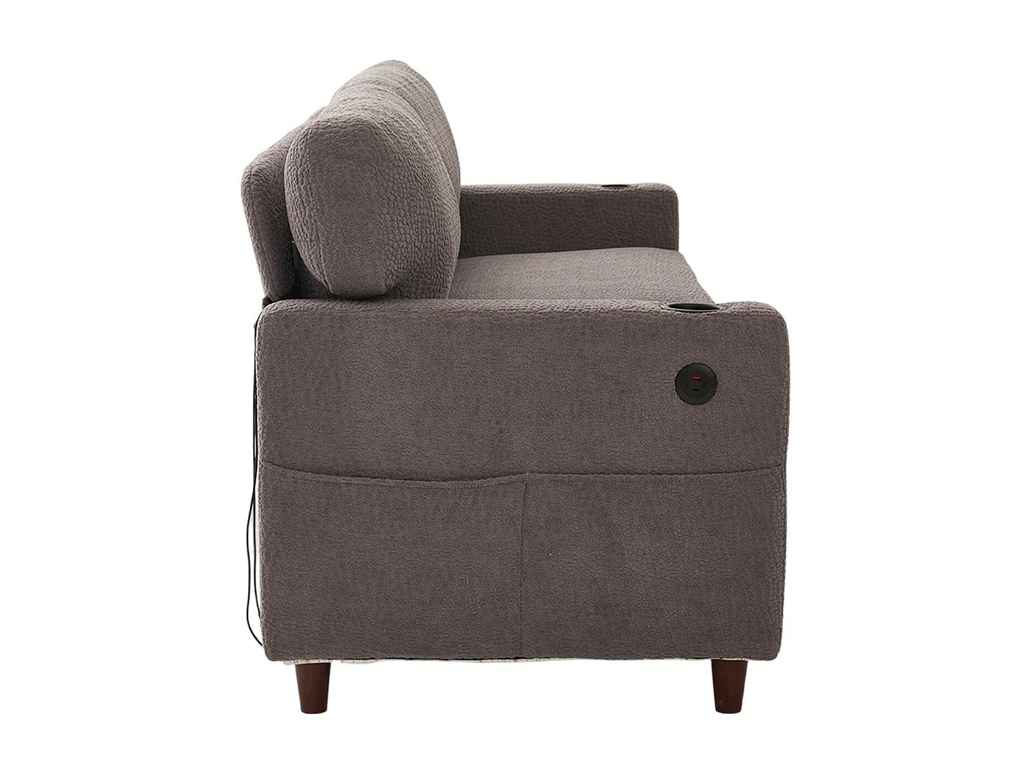 Canapé 2 places avec port USB-C, LED et poches latérales - Tissu chenille - Gris clair