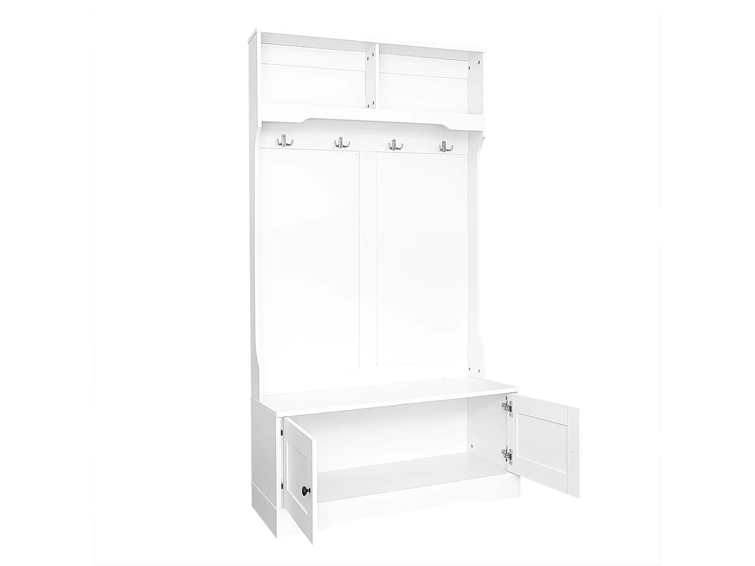 Vestiaire blanc avec 2 portes et 4 crochets, panneaux de particules, style minimaliste