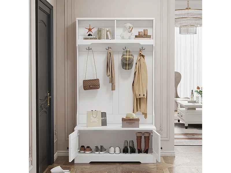 Vestiaire blanc avec 2 portes et 4 crochets, panneaux de particules, style minimaliste