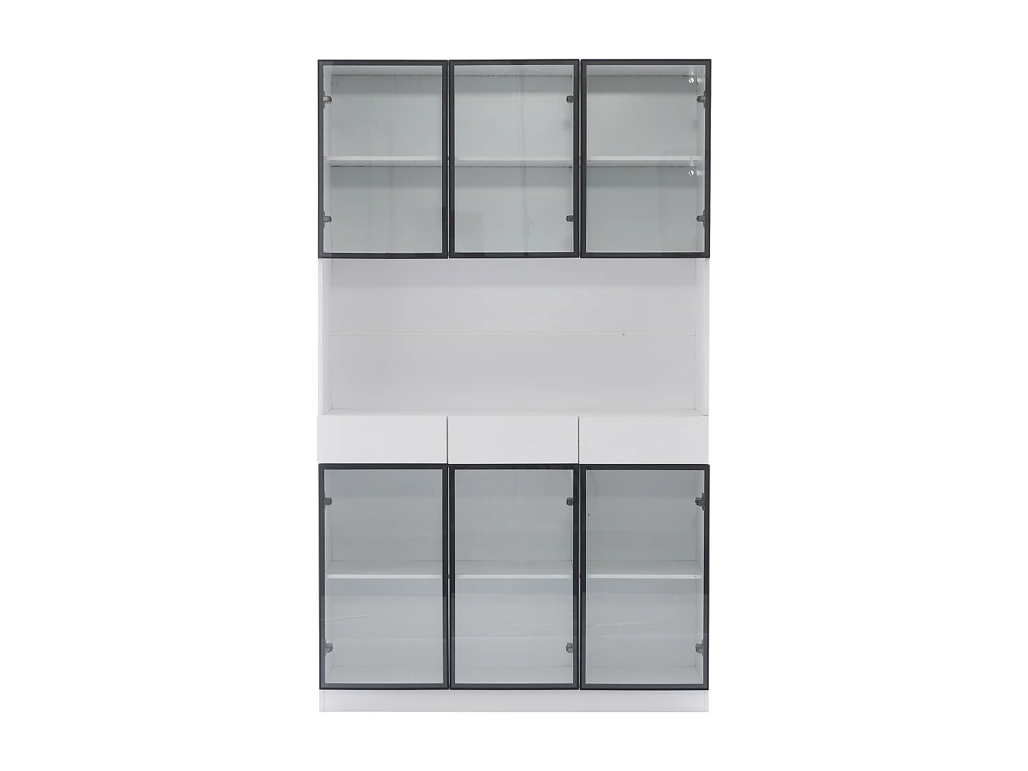 Vitrine avec LEDs, 3 tiroirs et 6 portes vitrées - Blanc et noir