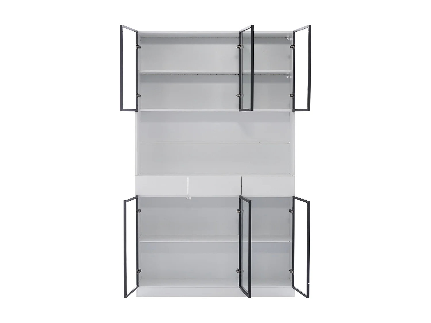 Vitrine avec LEDs, 3 tiroirs et 6 portes vitrées - Blanc et noir