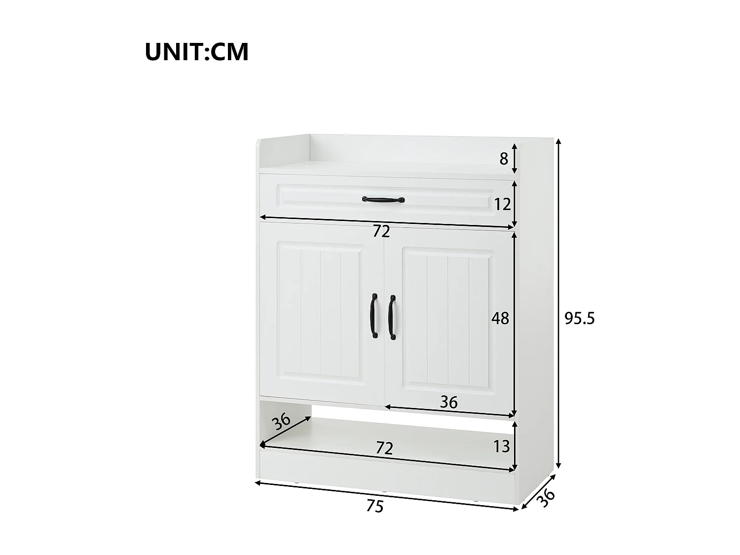 Conjunto de entrada con zapatero y perchero - 4 puertas y cajón - Madera PB - Blanco