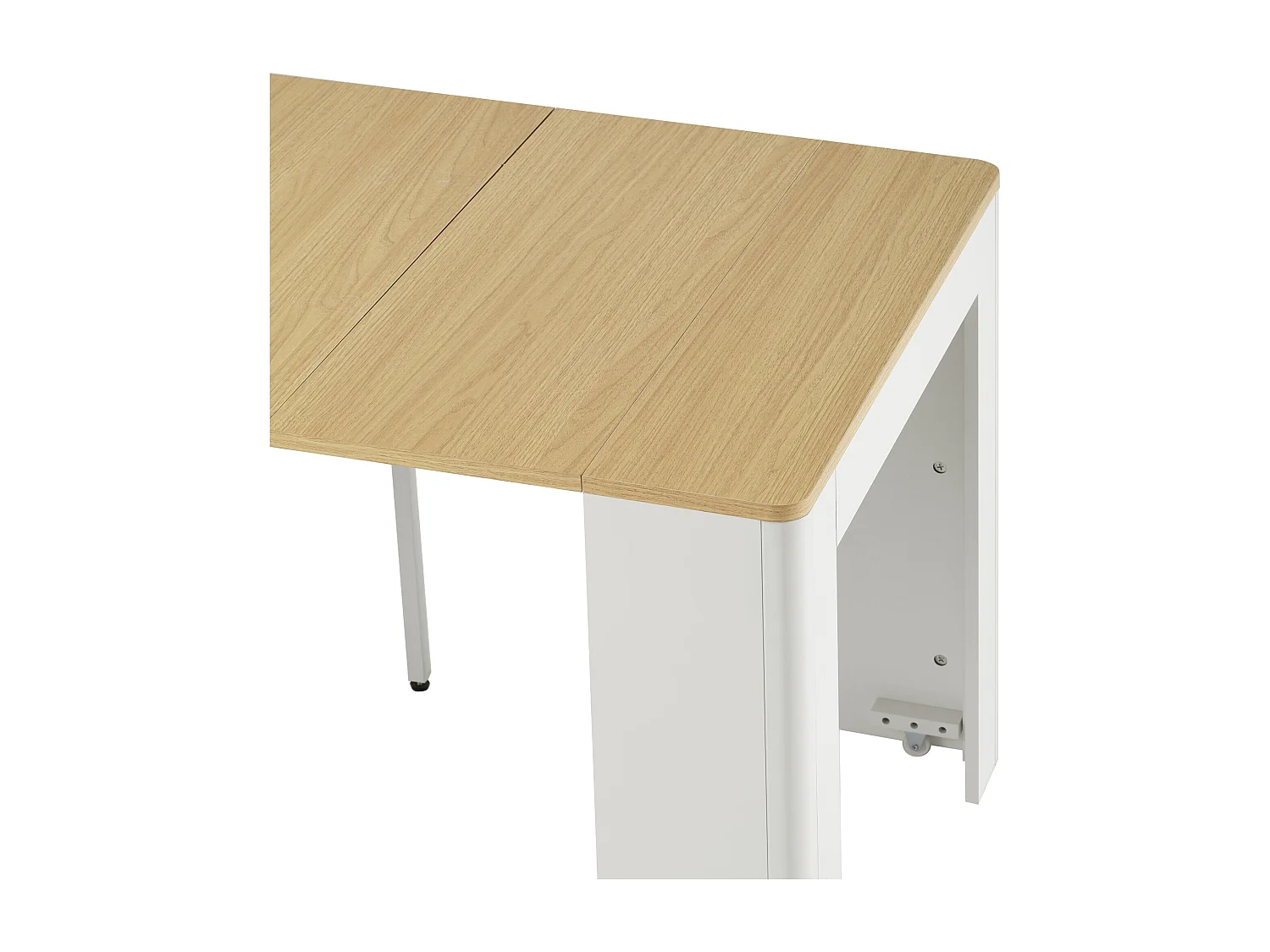 Îlot central de cuisine sur roulettes, prises , LED et 3 portes -plateau amovible- Blanc et naturel