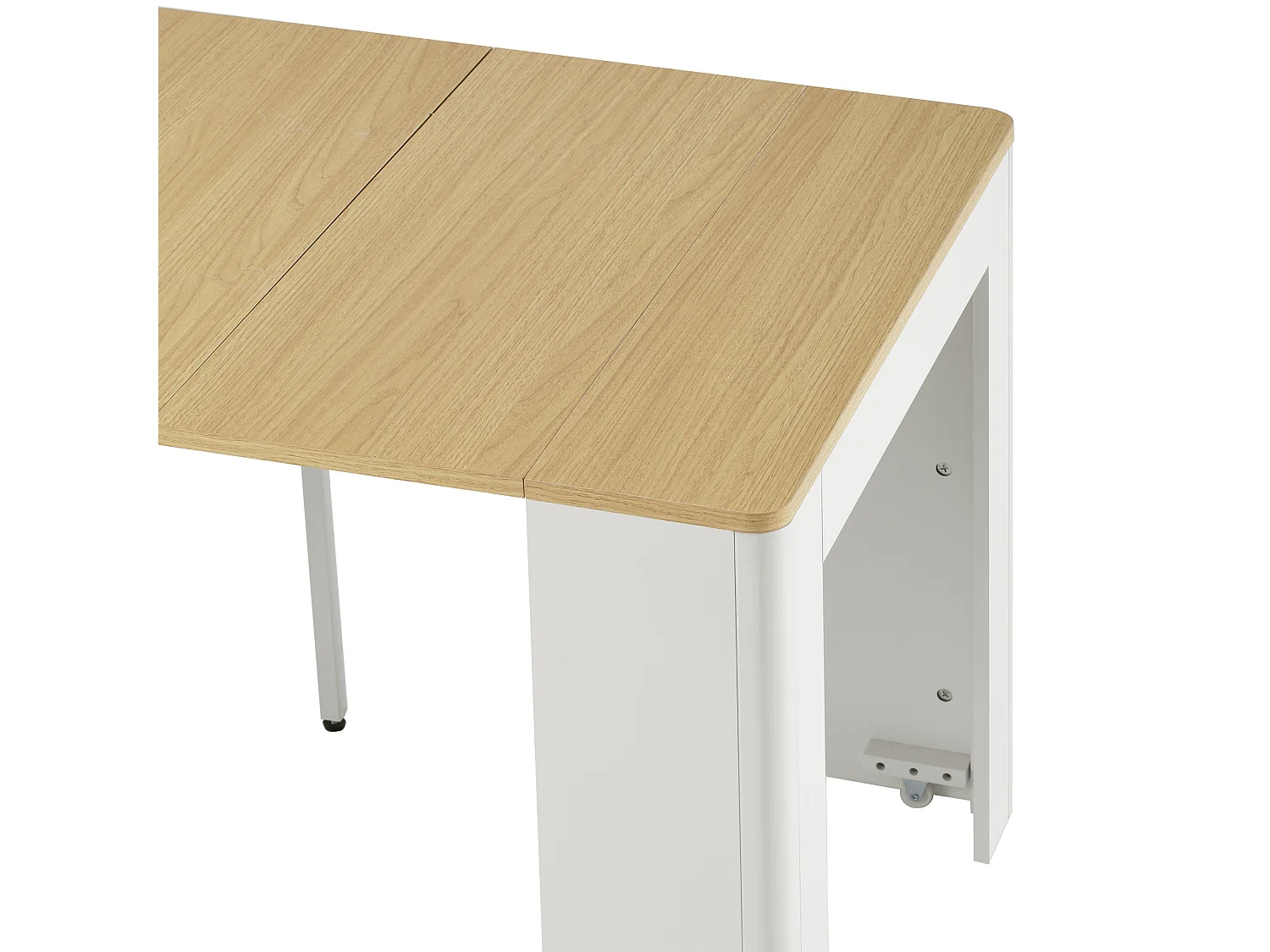 Îlot central de cuisine sur roulettes, prises , LED et 3 portes -plateau amovible- Blanc et naturel
