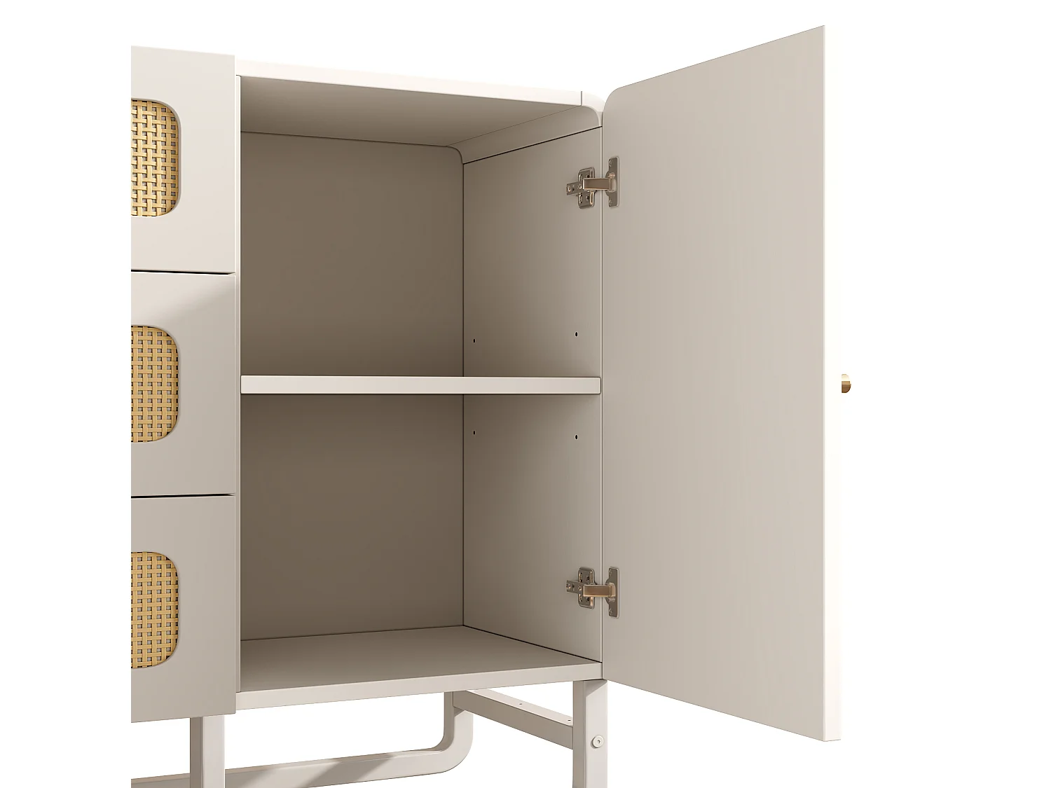 Commode avec 3 tiroirs et 1 porte ,rotin, blanc