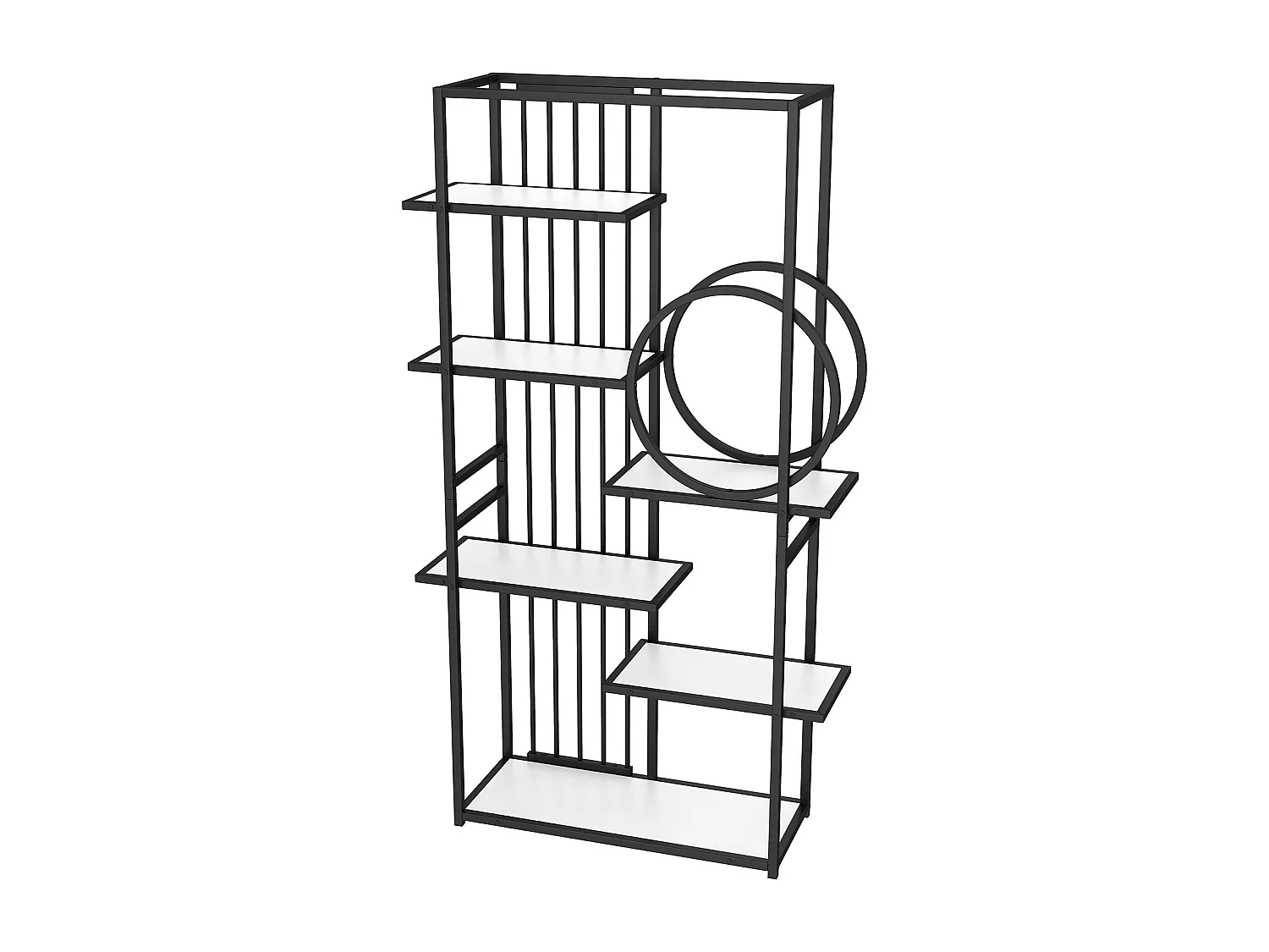 Etagère en métal et bois MDF - 6 tablettes - Noir et blanc