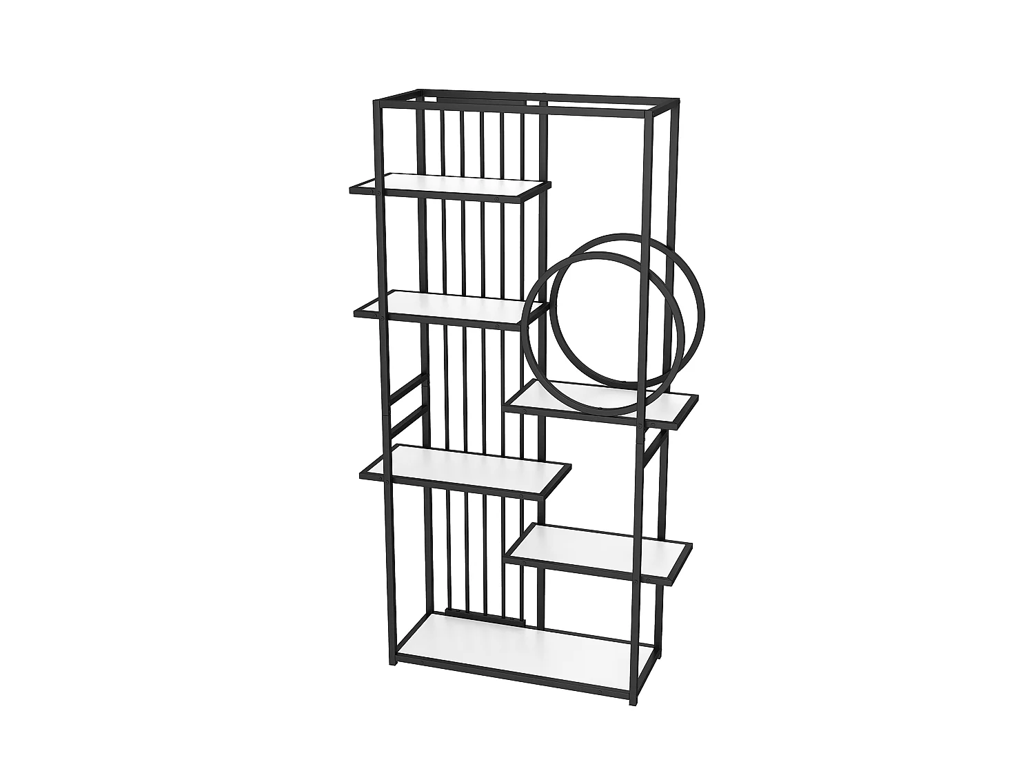 Etagère en métal et bois MDF - 6 tablettes - Noir et blanc