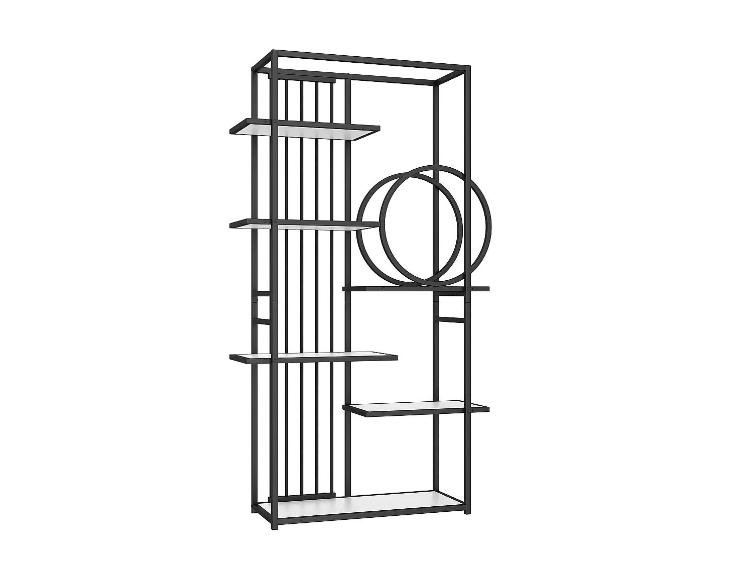Etagère en métal et bois MDF - 6 tablettes - Noir et blanc