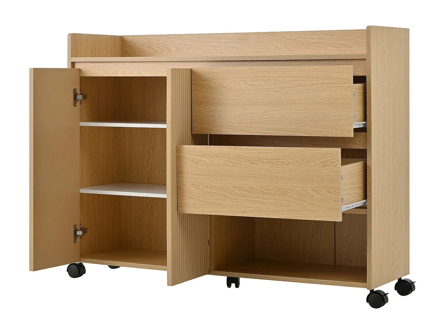 Meuble à chaussures avec roulettes, 2 tiroirs et 1 porte , couleur naturelle.