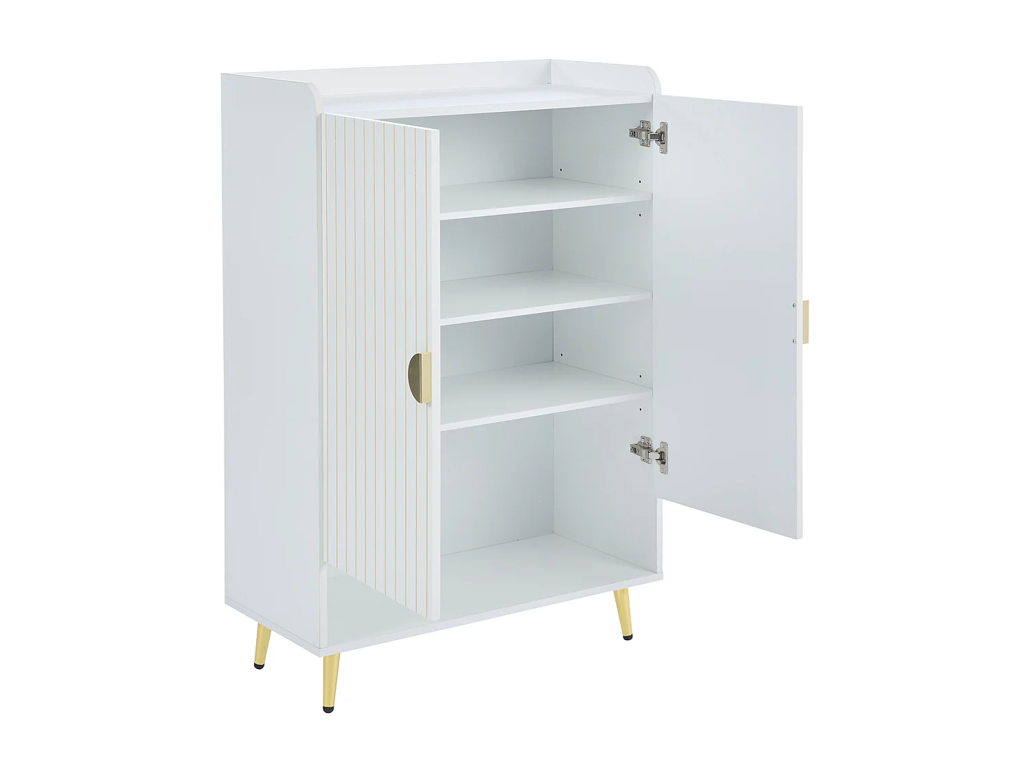 Zapatero de 2 puertas - puerta con rayas verticales - MDF blanco