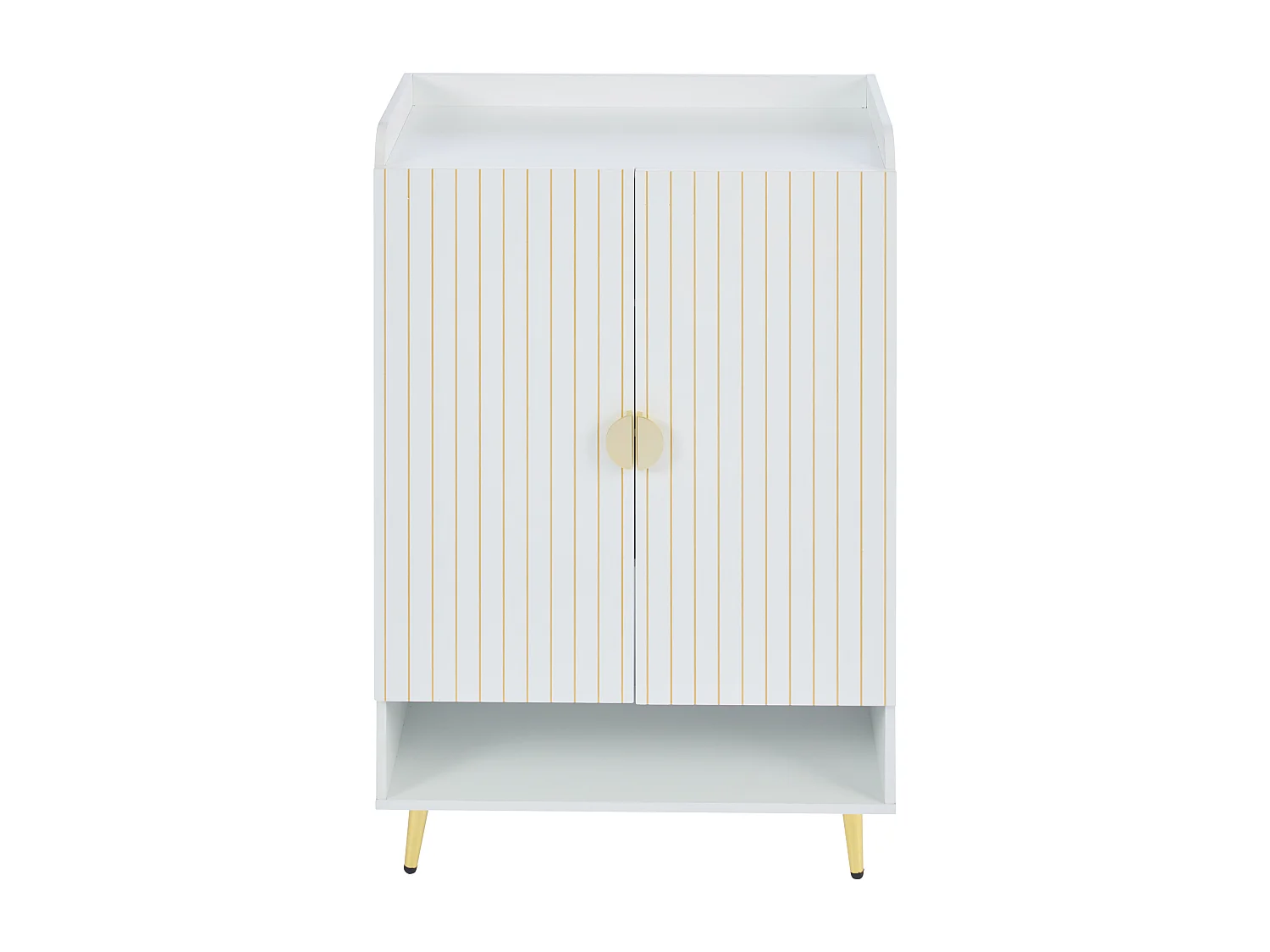 Meuble à chaussures avec 2 portes - porte à rayures verticales - MDF blanc