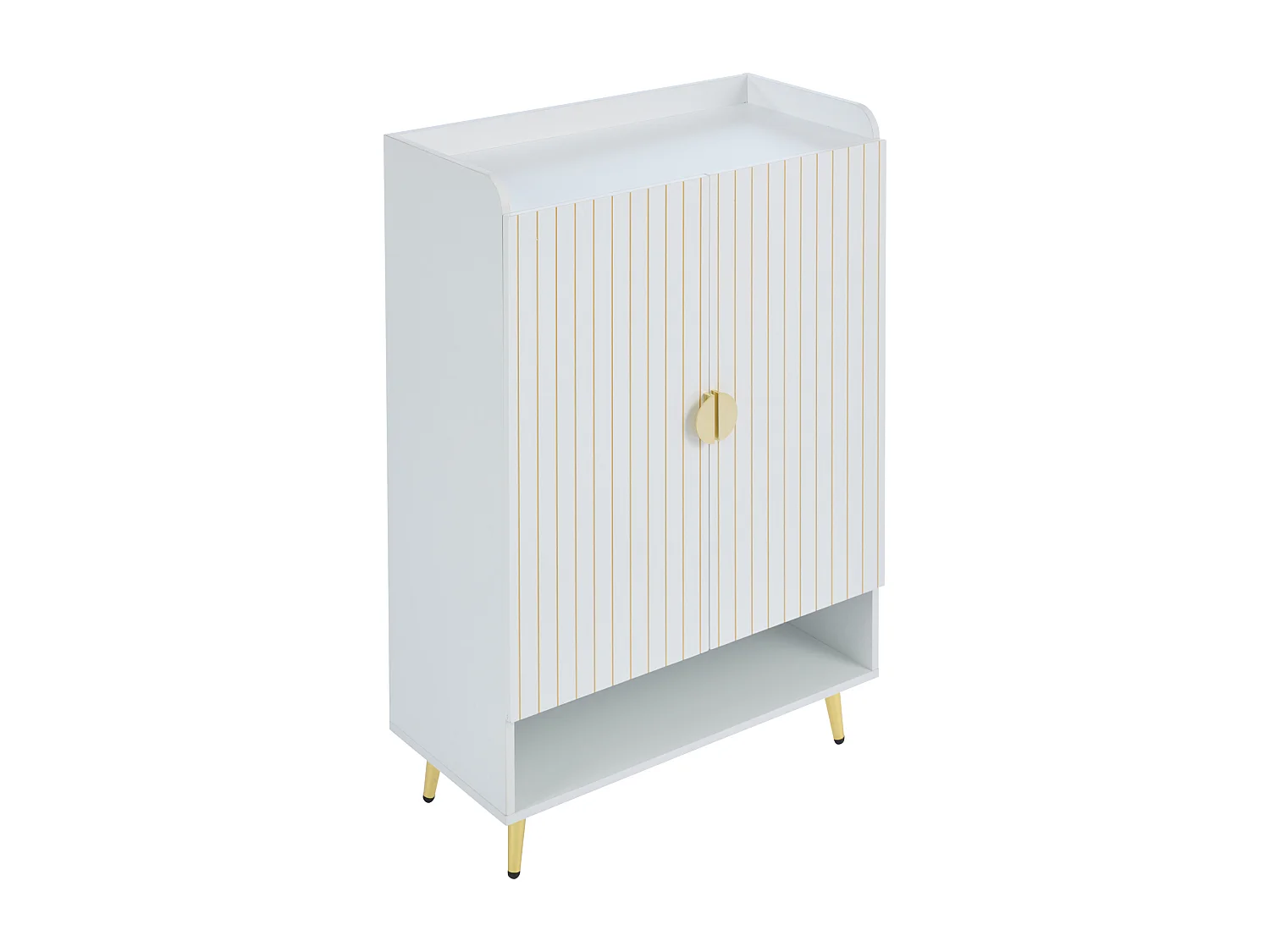 Meuble à chaussures avec 2 portes - porte à rayures verticales - MDF blanc