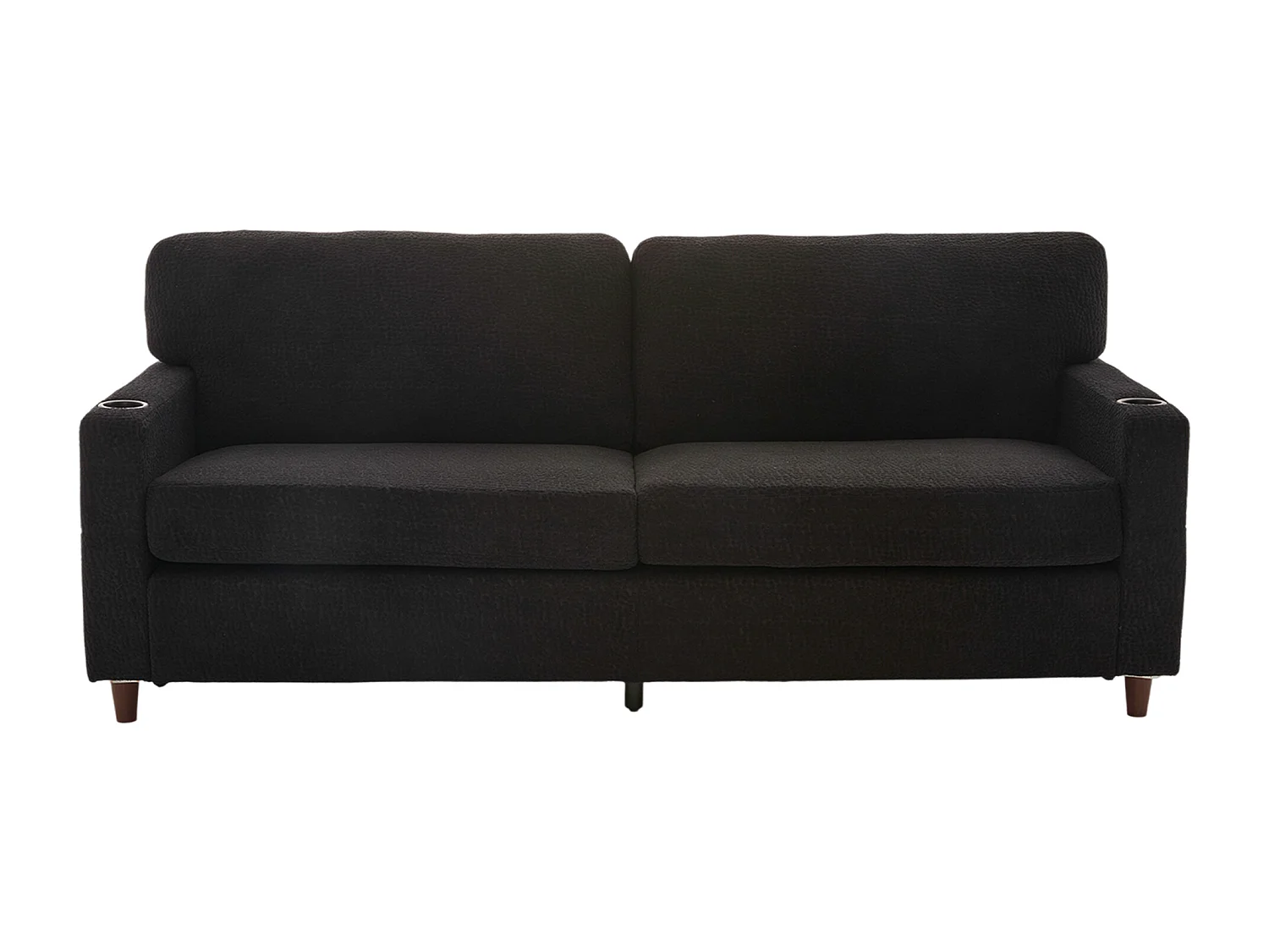 Canapé 2 places avec port USB-C, LED et poches latérales - Tissu chenille - Noir