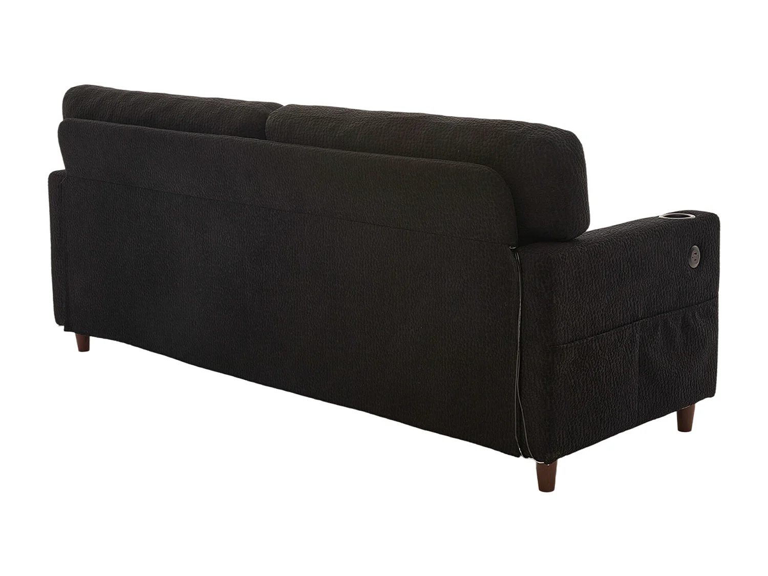 Canapé 2 places avec port USB-C, LED et poches latérales - Tissu chenille - Noir