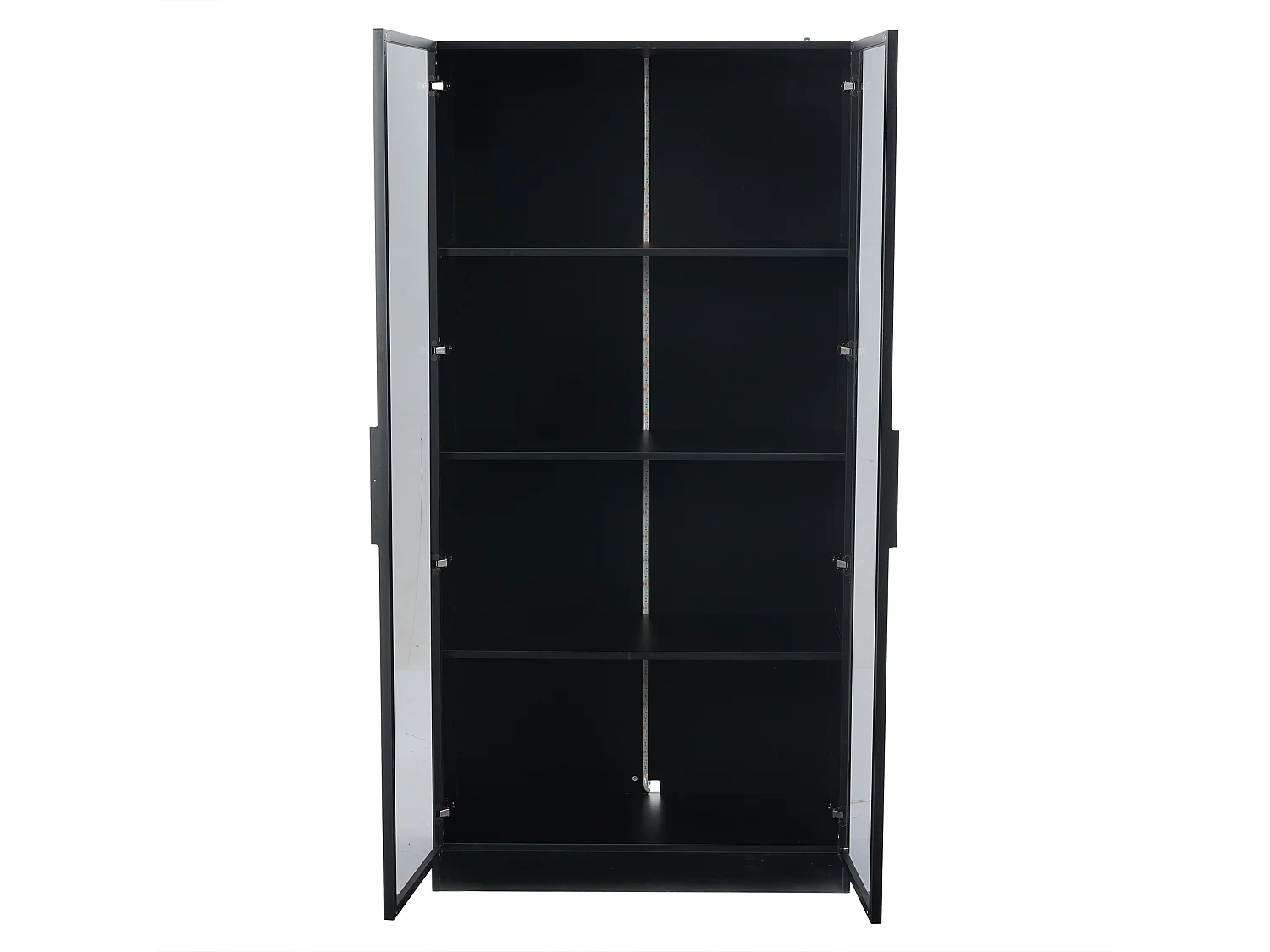 Vitrinekast met LED-verlichting en 2 glazen deuren - Verstelbare planken - Zwart