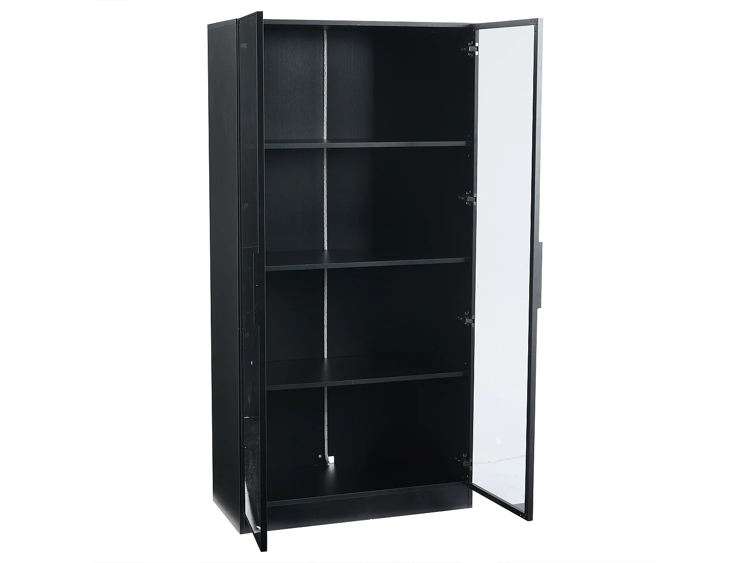 Vitrinekast met LED-verlichting en 2 glazen deuren - Verstelbare planken - Zwart