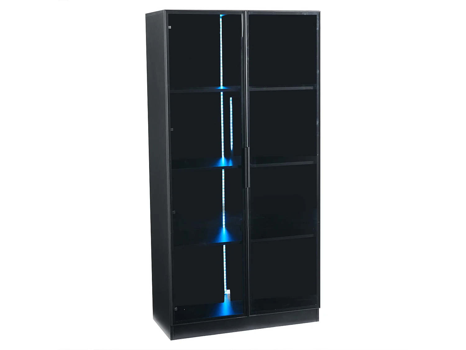 Vitrine avec LEDs et 2 portes vitrées - Etagères réglables - Noir