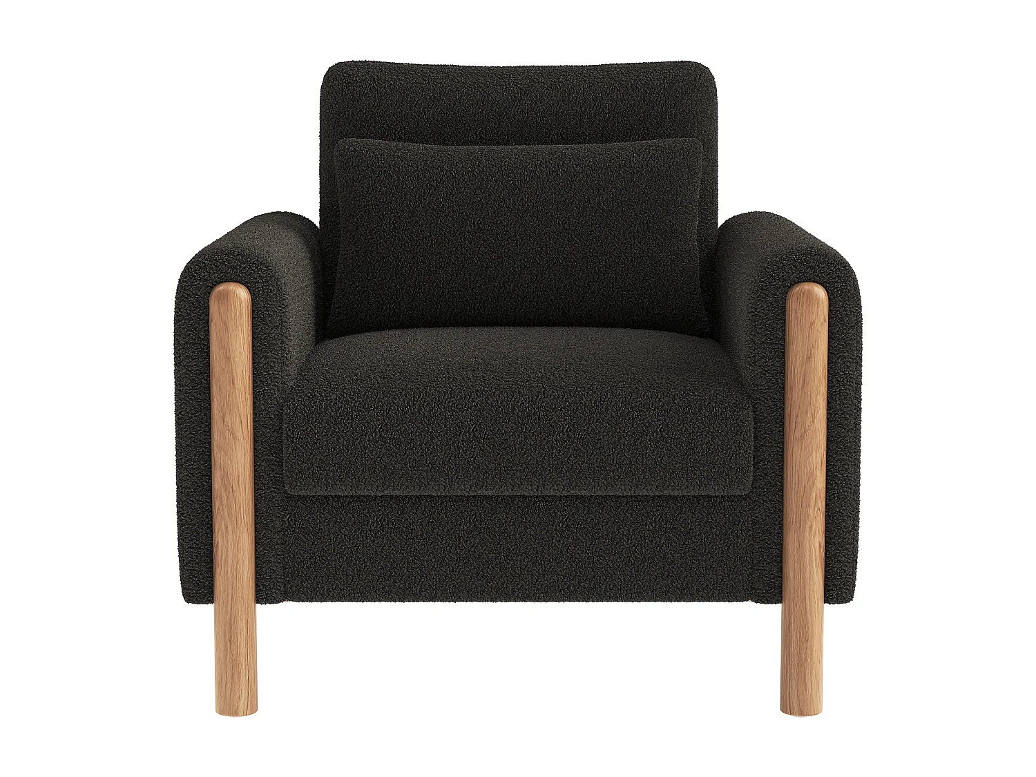 Fauteuil avec soutien lombaire, structure en bois, tissu Teddy, gris foncé
