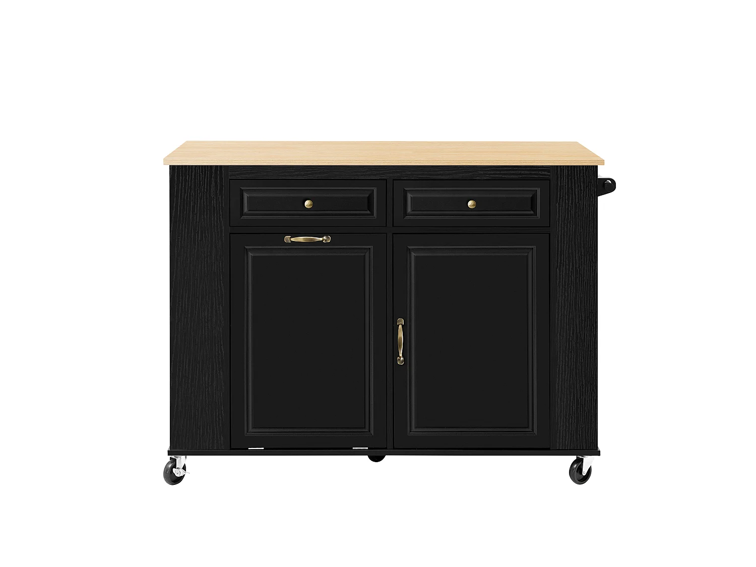 Îlot central de cuisine sur roulettes, avec poubelle, 2 tiroirs. porte et prise - Bois noir