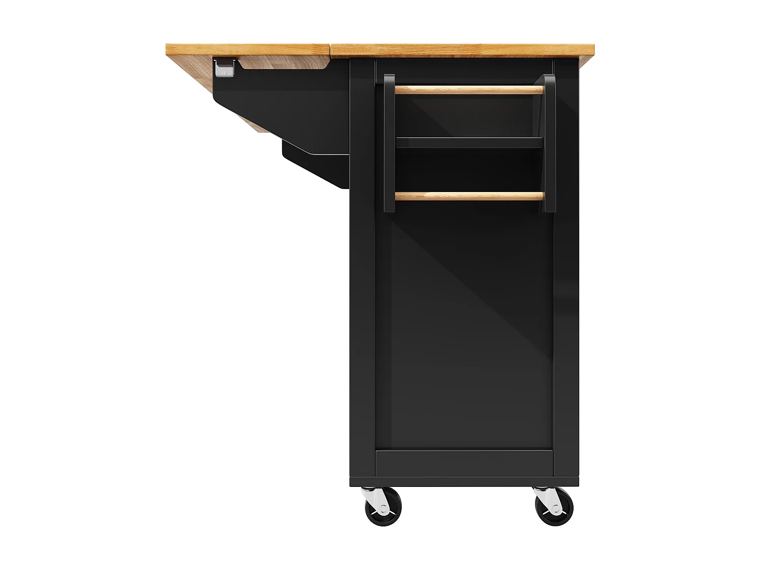 Isola cucina con ruote, 4 ante e 2 cassetti - Nero e naturale