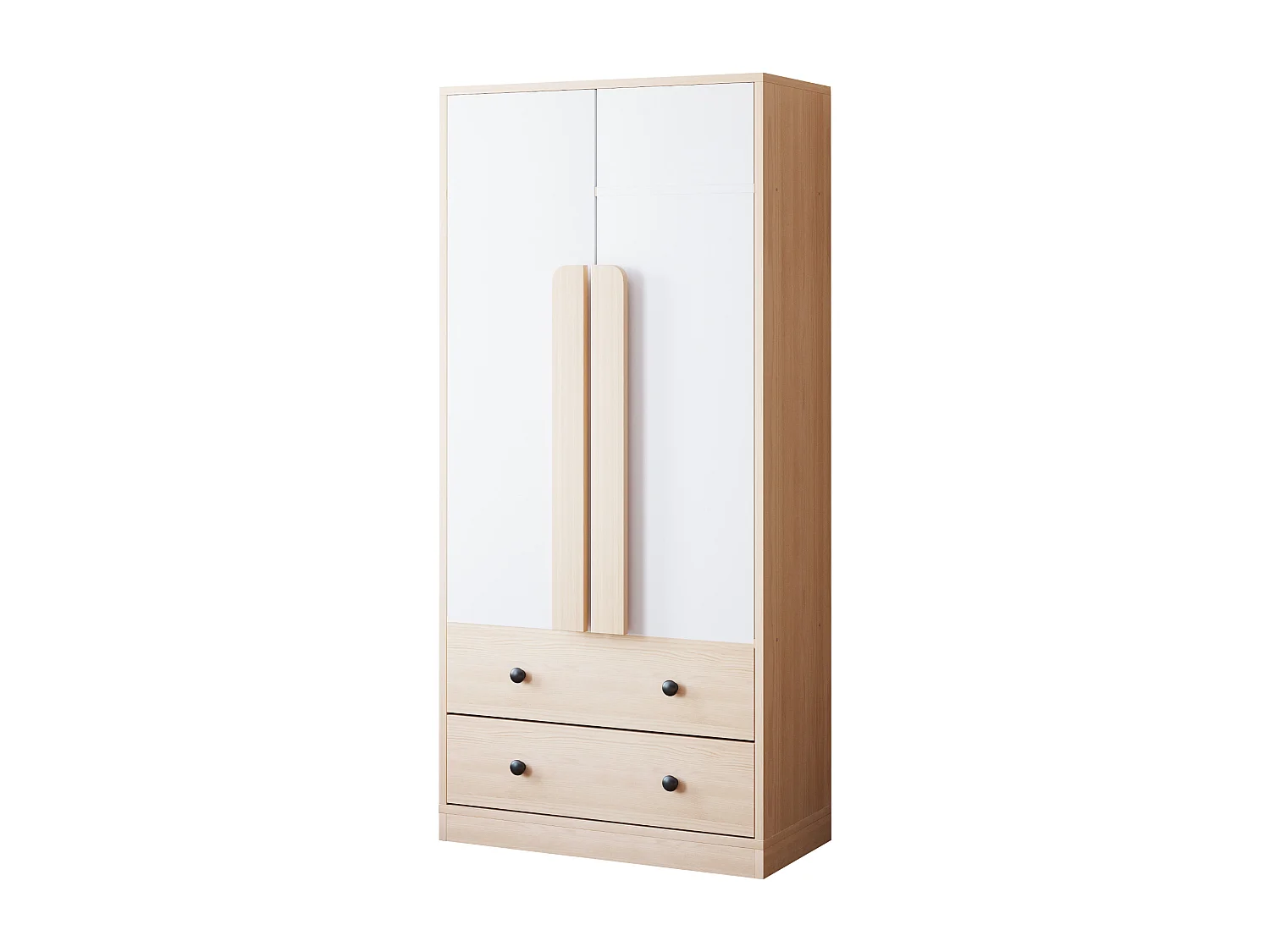 Armoire avec 2 portes et 2 tiroirs - Blanc et naturel
