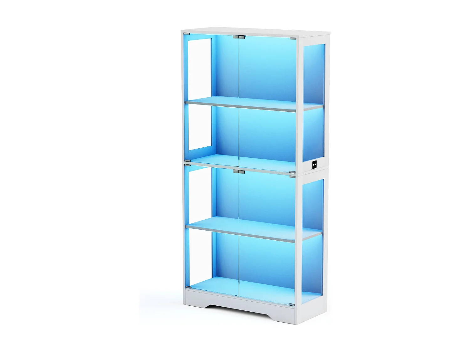 Vitrinekast met 4 glazen deuren, LED-verlichting en slimme sensoren, wit, MDF