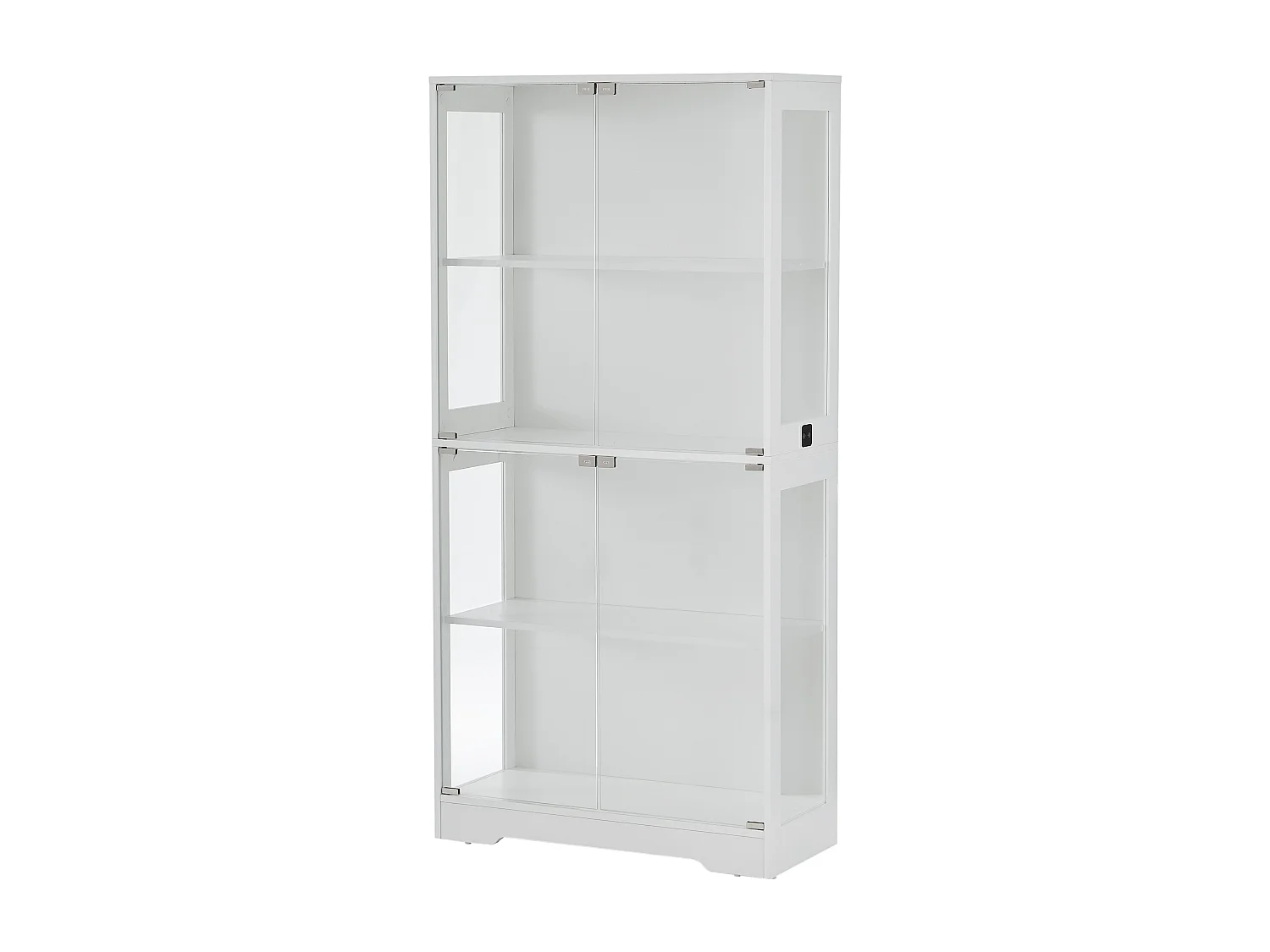 Vitrinekast met 4 glazen deuren, LED-verlichting en slimme sensoren, wit, MDF