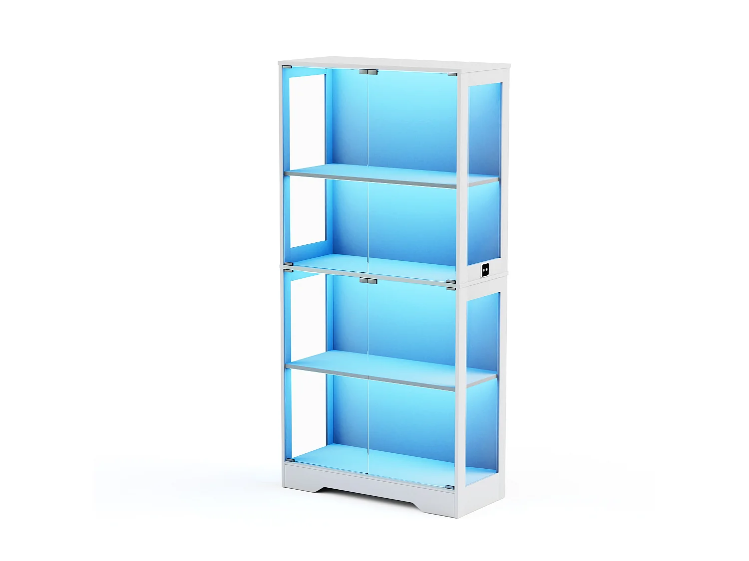 Vitrinekast met 4 glazen deuren, LED-verlichting en slimme sensoren, wit, MDF